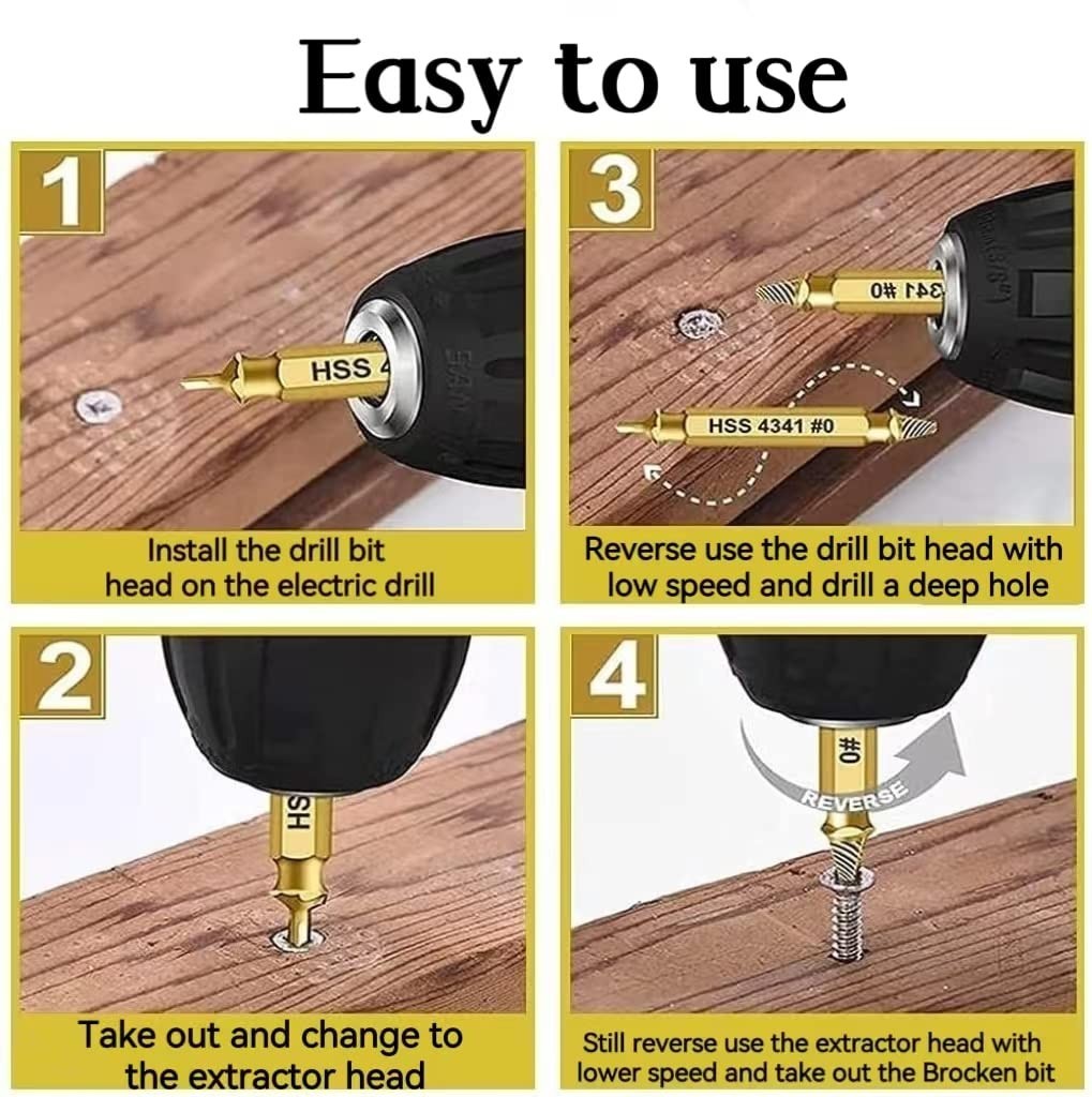 6-Piece High Speed Steel Screw Extractor Set – Efficient Damaged Screw Remover