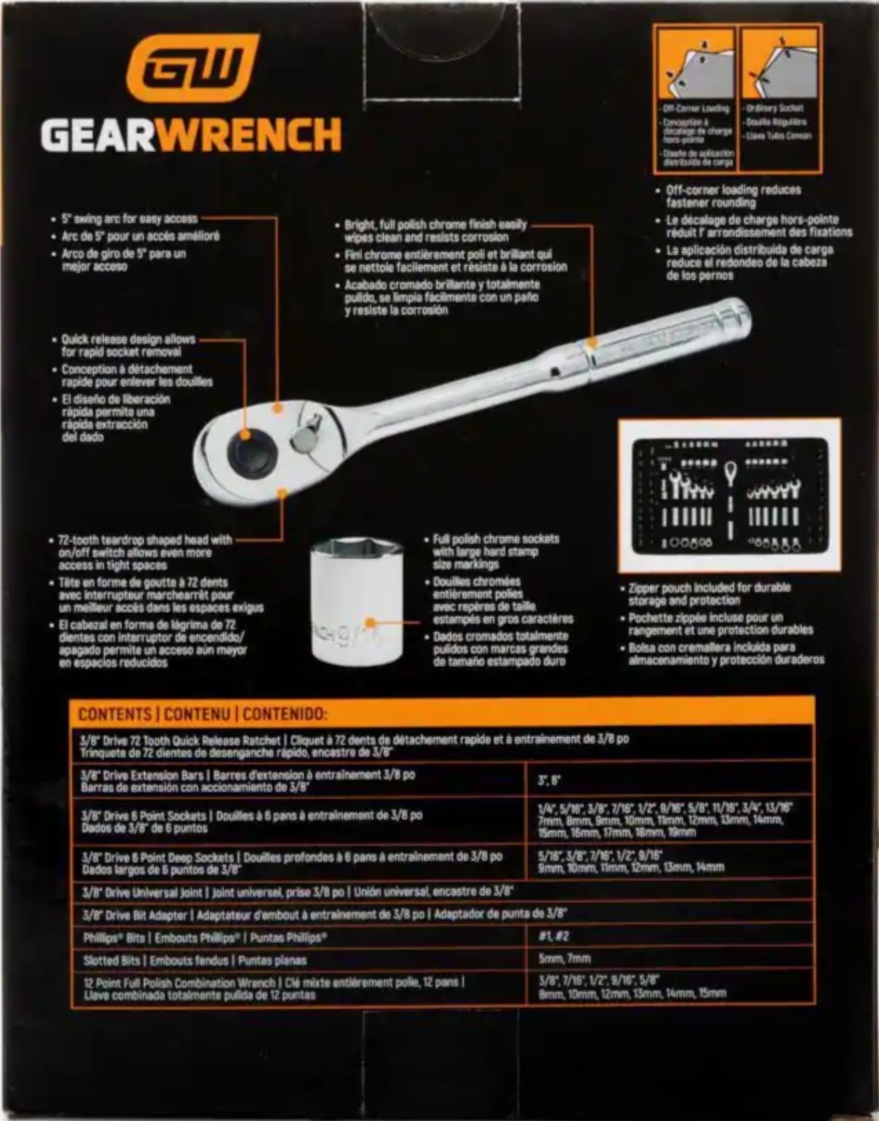 Gearwrench 3/8 in. Drive 72-Tooth 6-Point SAE/MM Mechanic Hand Tool Set 54-Piece