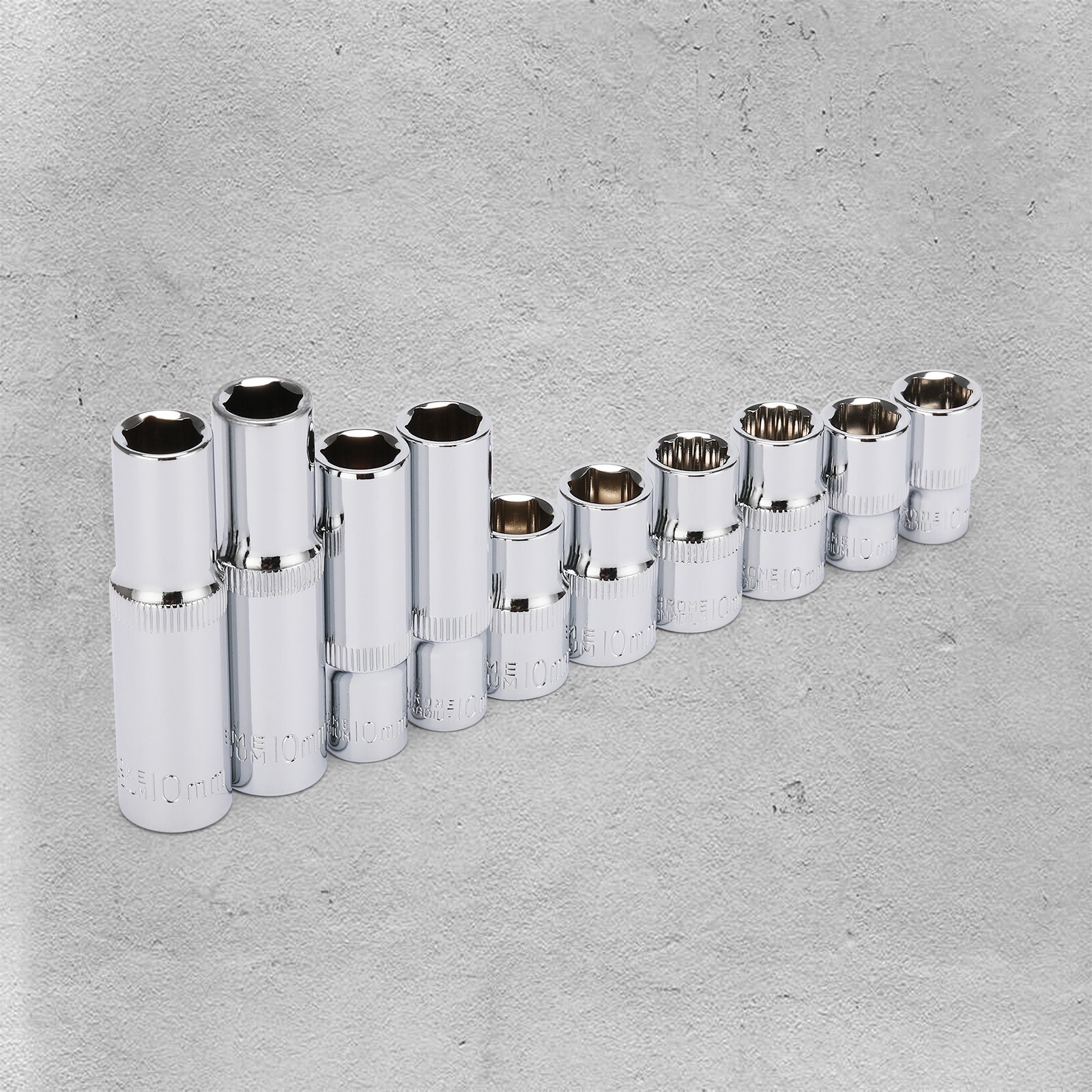 10 Pieces 10mm Impact Socket Set, 1/4″ & 3/8″ Drive, Deep & Shallow Chromed