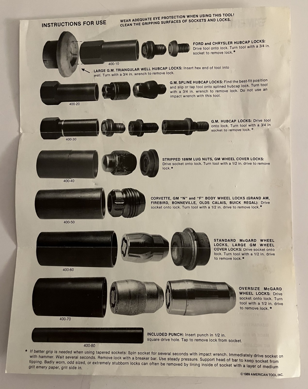 Custom Hubcap & Wheel Lock Removal Kit ATC400 American Tool Co. USA!