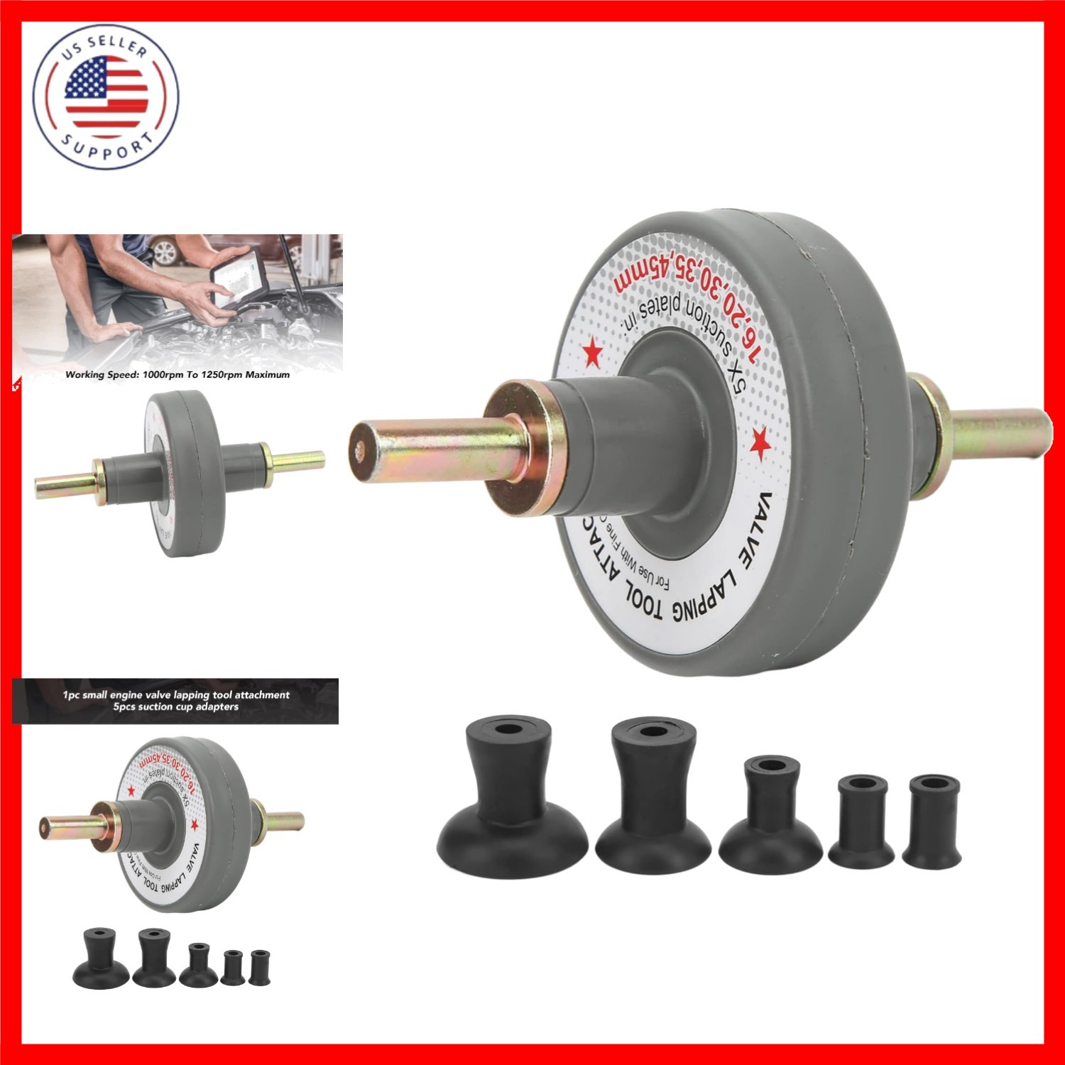 Valve Lapping Tool Kit, valve lapping tool and compound kit with 5 Suction Pl…