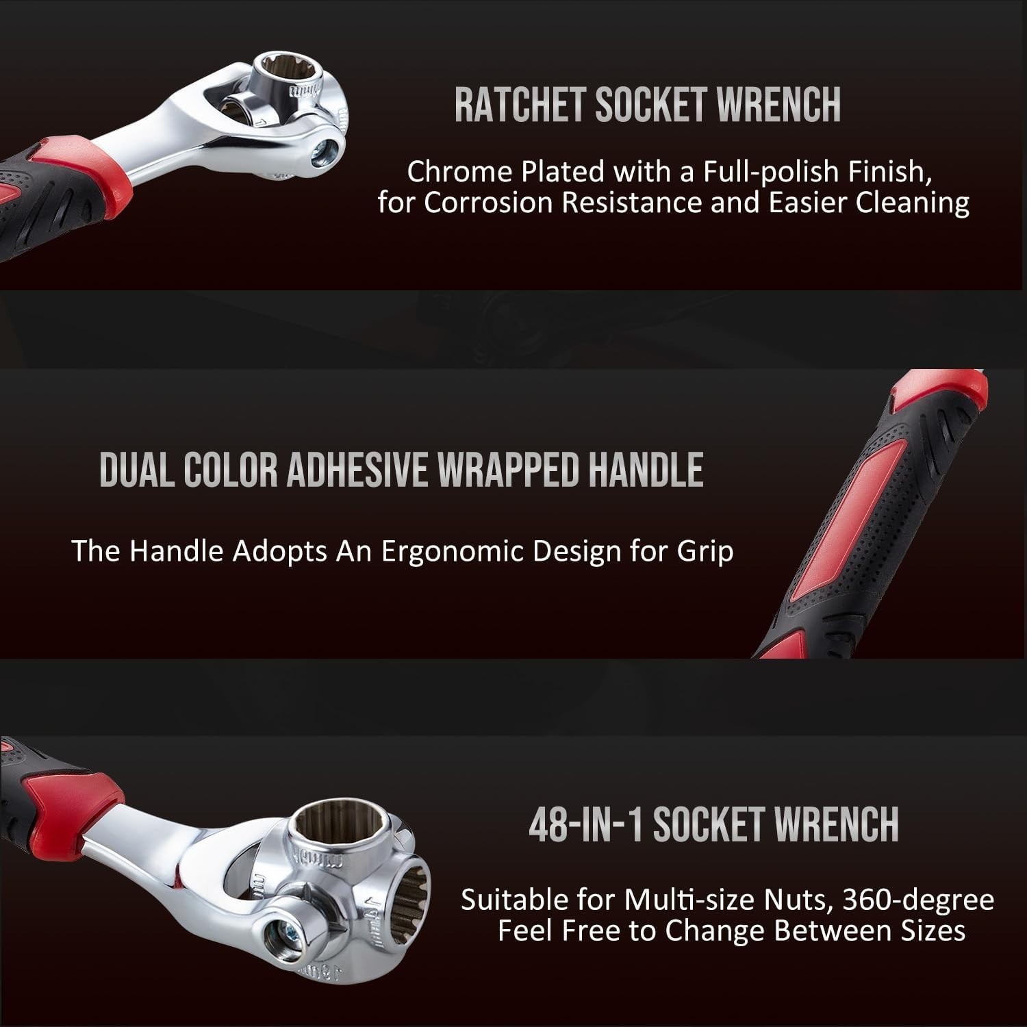 48-in-1 Socket Wrench, 360° Rotating Head, Stainless Steel Tool-USA STOCK