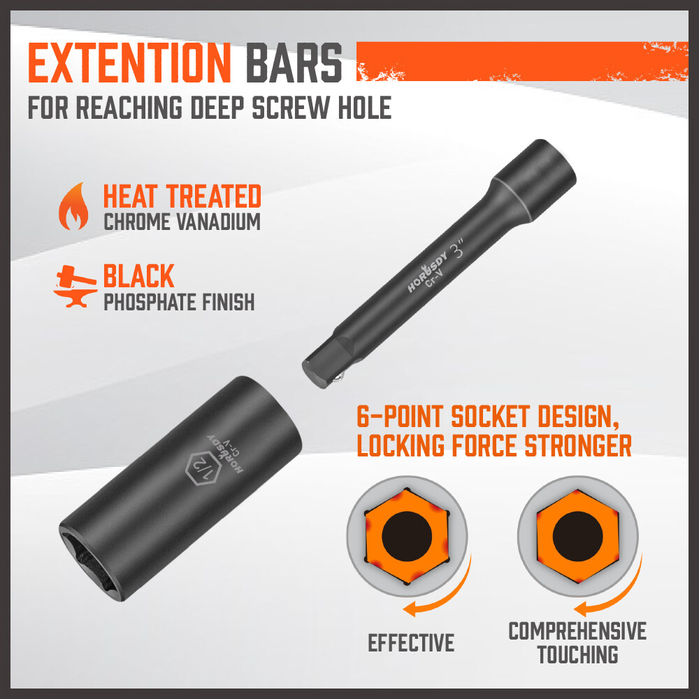 56Pcs 1/4″ Drive Impact Deep Socket Set Extension Bar Universal Joint SAE Metric