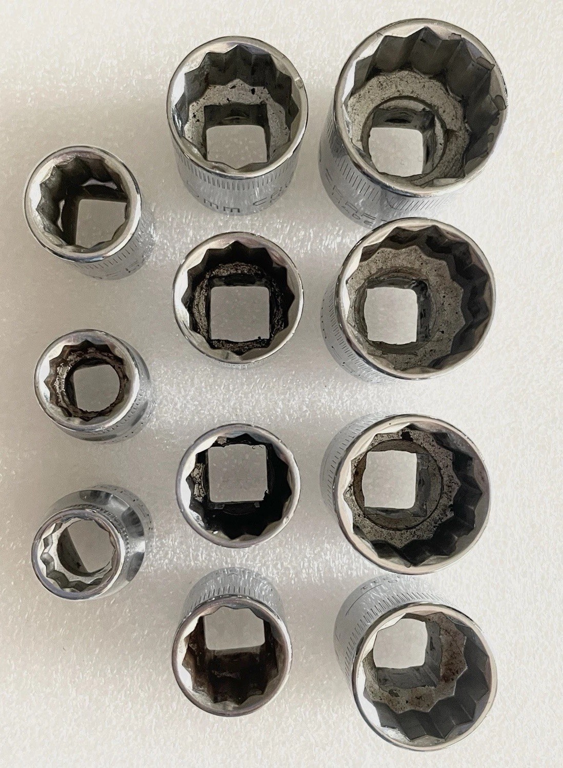 VTG CRAFTSMAN 11 PC G &V SERIES 12 PT 3/8” DRIVE METRIC SHALLOW SOCKETS 9MM~19MM
