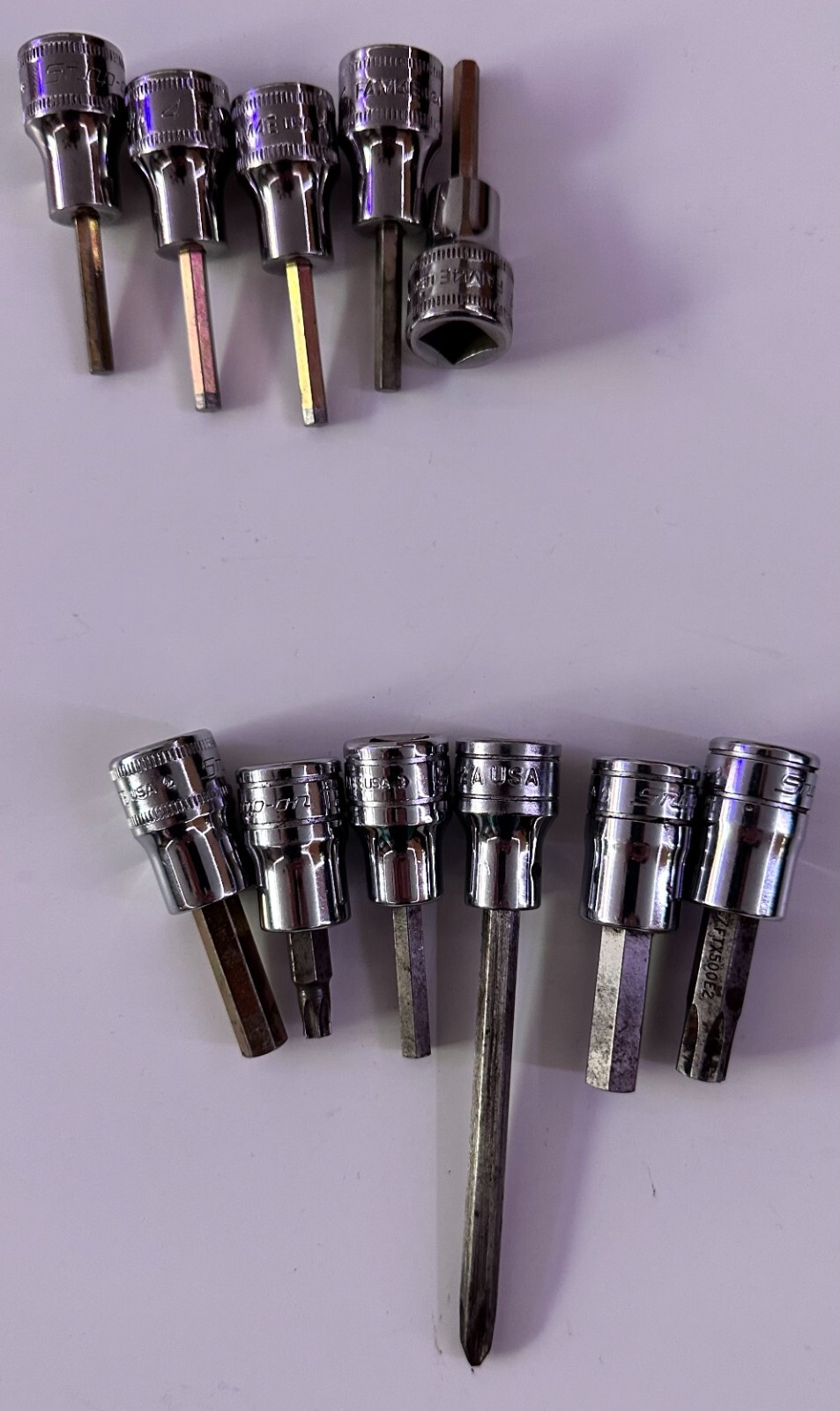 Snap-on 11 Piece Mixed Hex Sockets FAM4E, FTX27E, FA6E, FAM7E, FTX500E, FAIOE