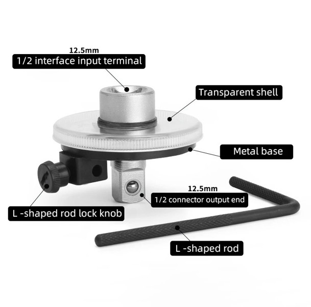 360 Degree 1/2″ Drive Torque Angle Gauge Meter Rotation Measure Wrench Tool