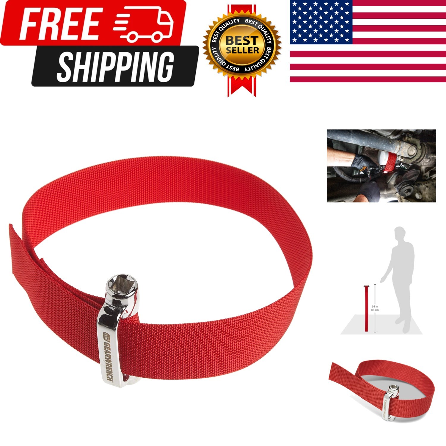 Heavy-Duty Oil Filter Strap Wrench | 3/8″ & 1/2″ Drive | 3529D