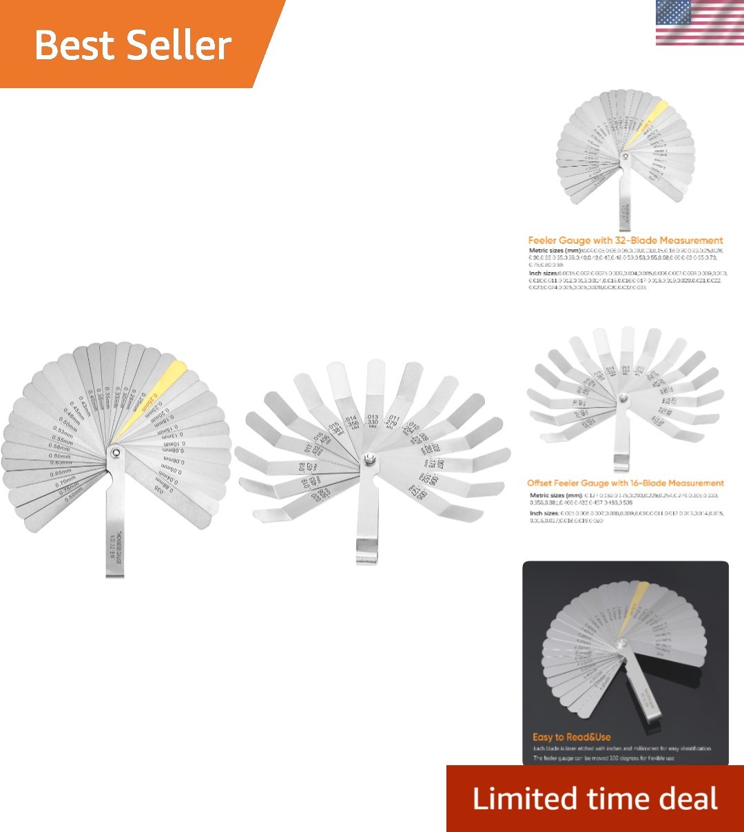 Versatile 32-Blade and 16-Blade Feeler Gauge for Accurate Clearance Measurements
