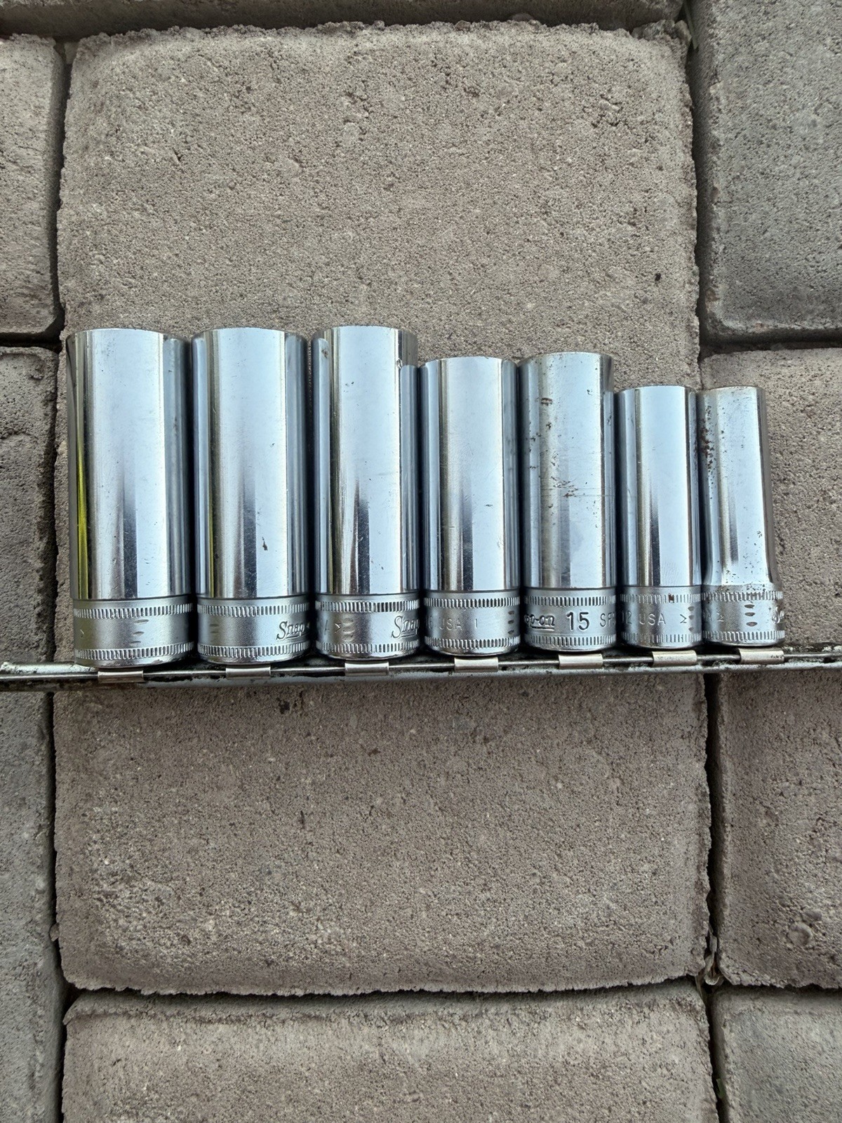 Snap On 3/8 Drive Deep Well Metric 6 Point Sockets 11,12,15,16,17,18,19mm 7 Pc