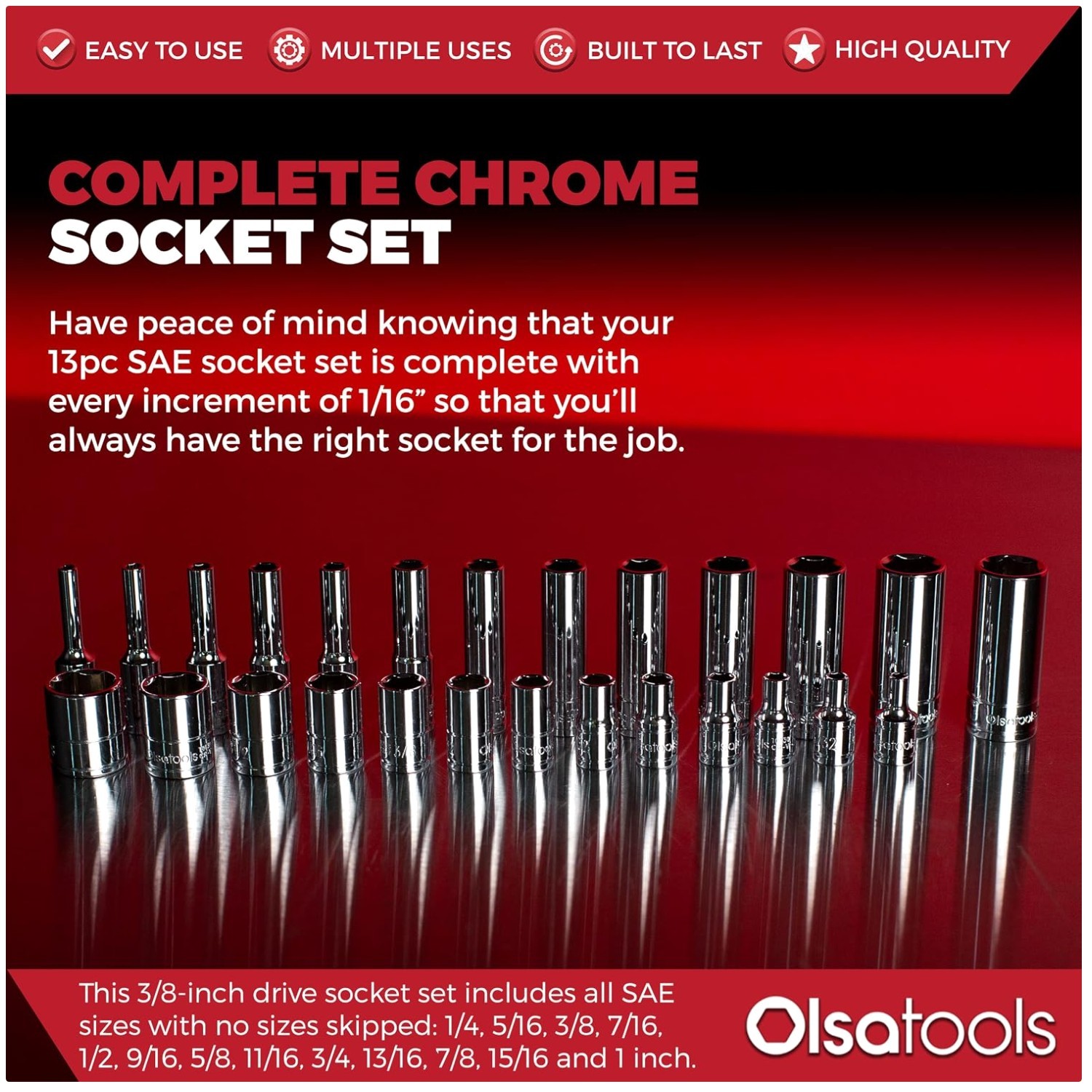 Complete 1/4″ to 1″ SAE Socket Set – Long Professional Grade
