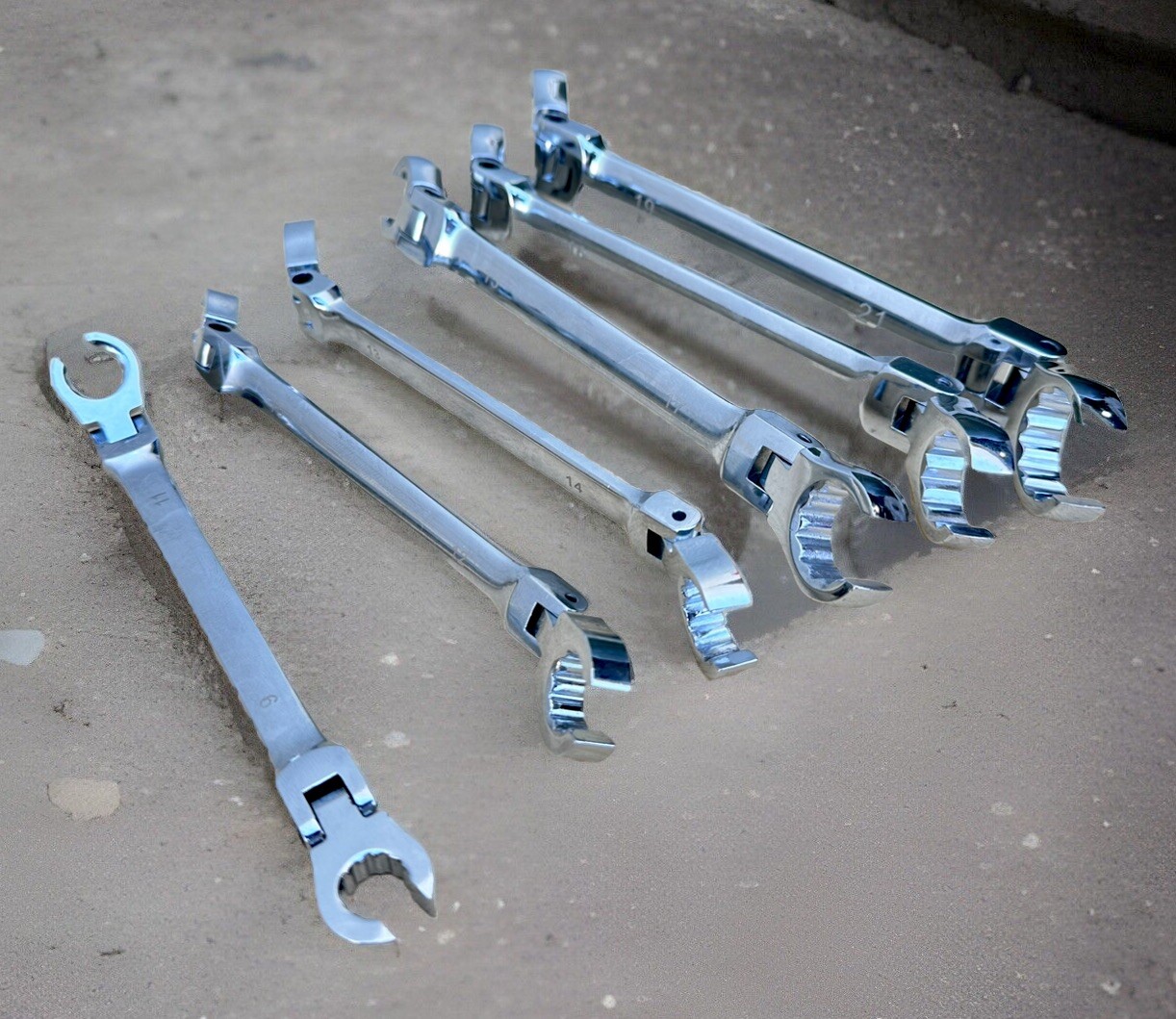 6pc Metric Double End Flexible Head Flare Nut Wrench Set Offset Spanner Wrenches
