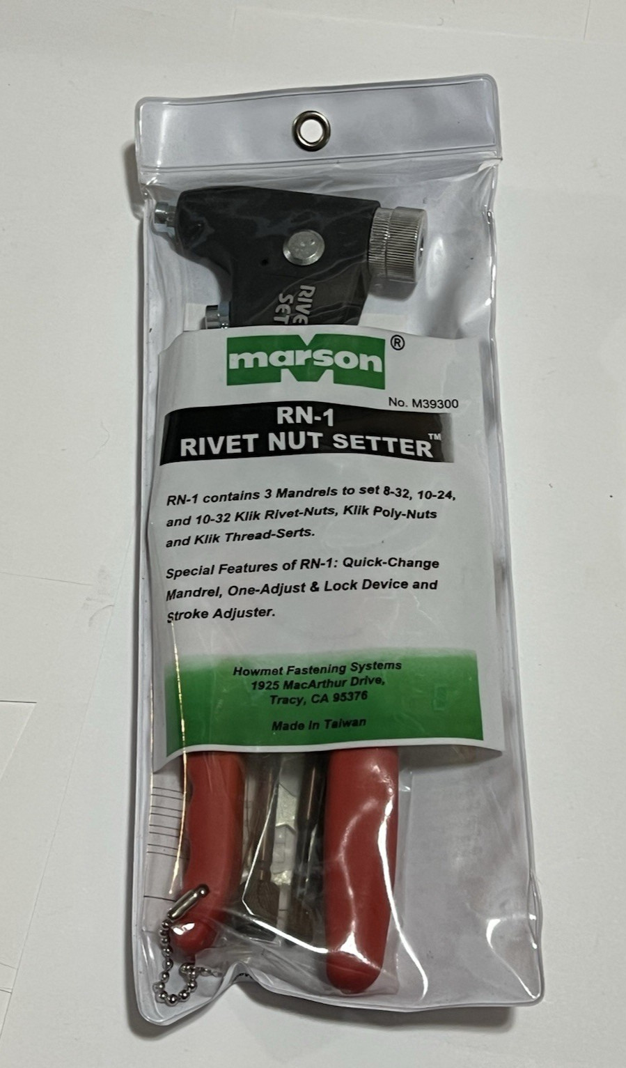 Marson 39300 RN-1 Rivet Nut Setter Installer Tool 8-32 10-24 10-32 NICE