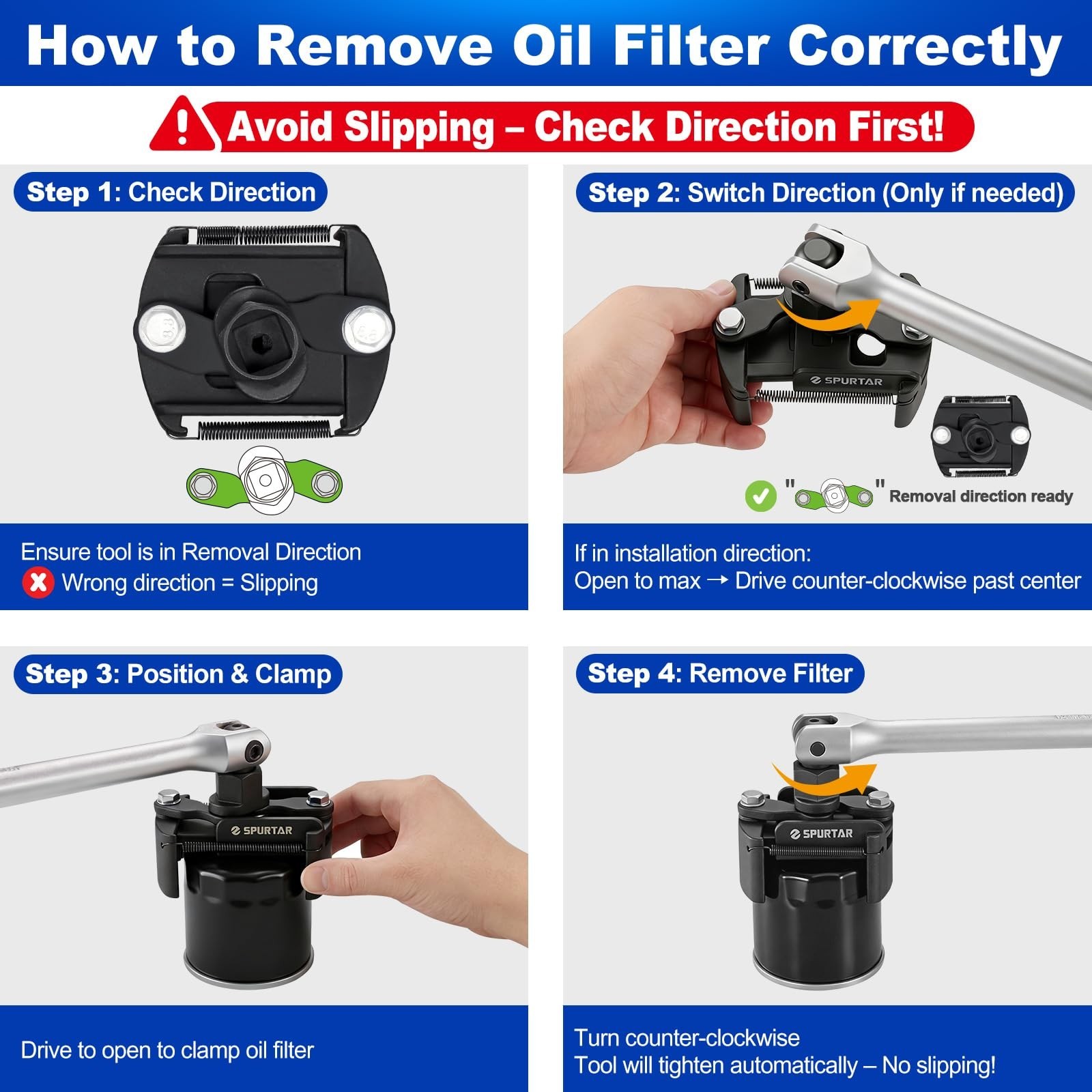 Adjustable Oil Filter Wrench 2-3/8″ to 3-1/8″ | Universal Removal Tool for Spin-