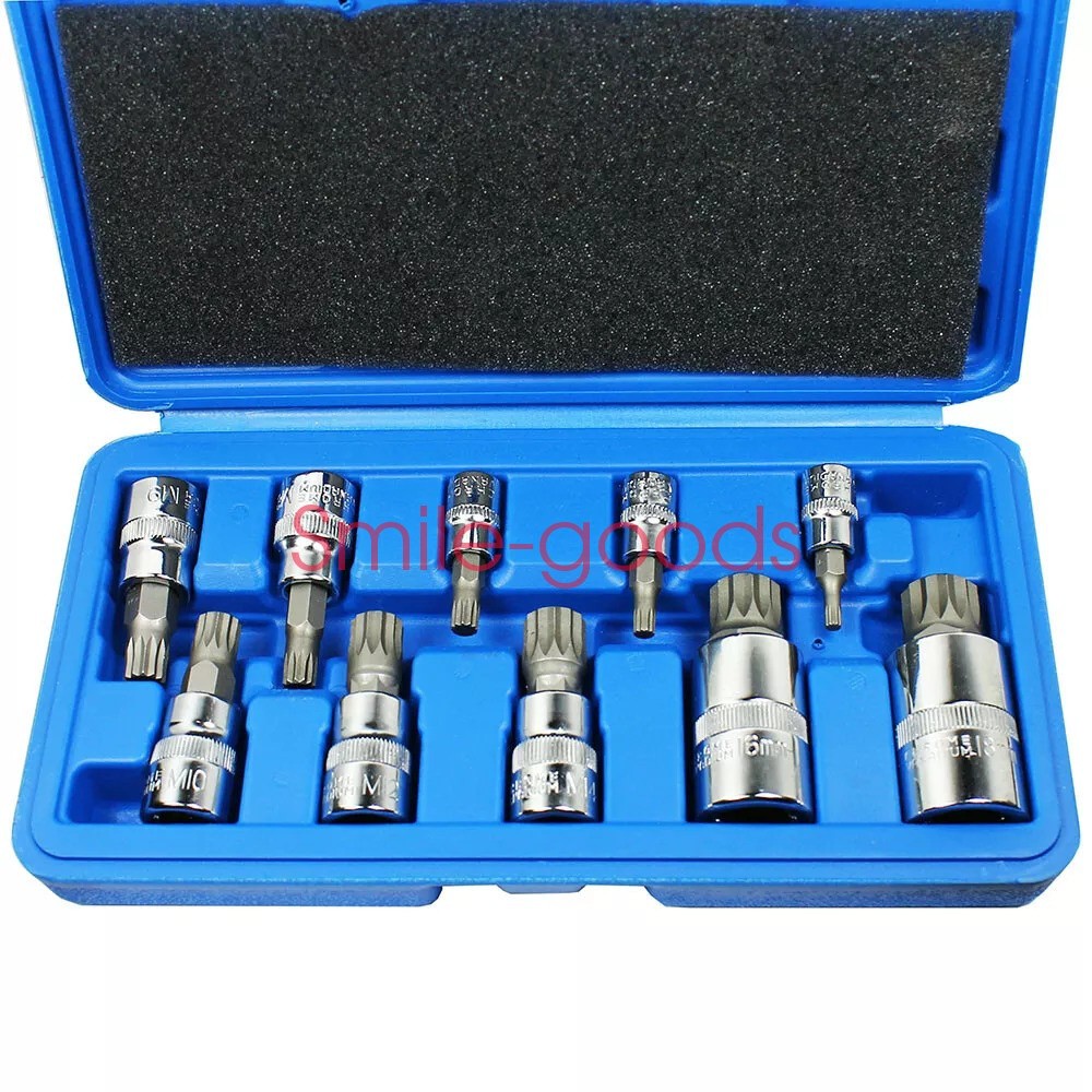 10 PC For XZN Triple Square Spline Bit Socket Set 12 Points with Carrying Case