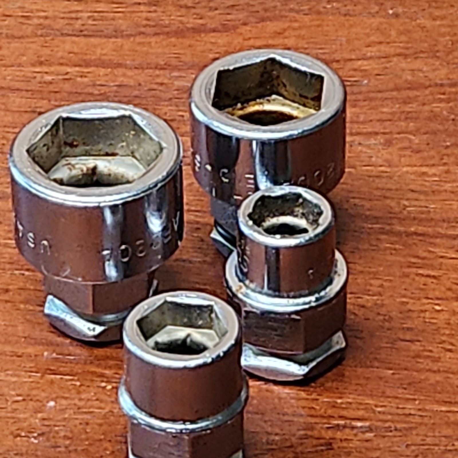 LOT OF 4 SNAP-ON PASS THRU THROUGH SOCKETS 5/8″, 11/16″, 3/8″ 7/16″