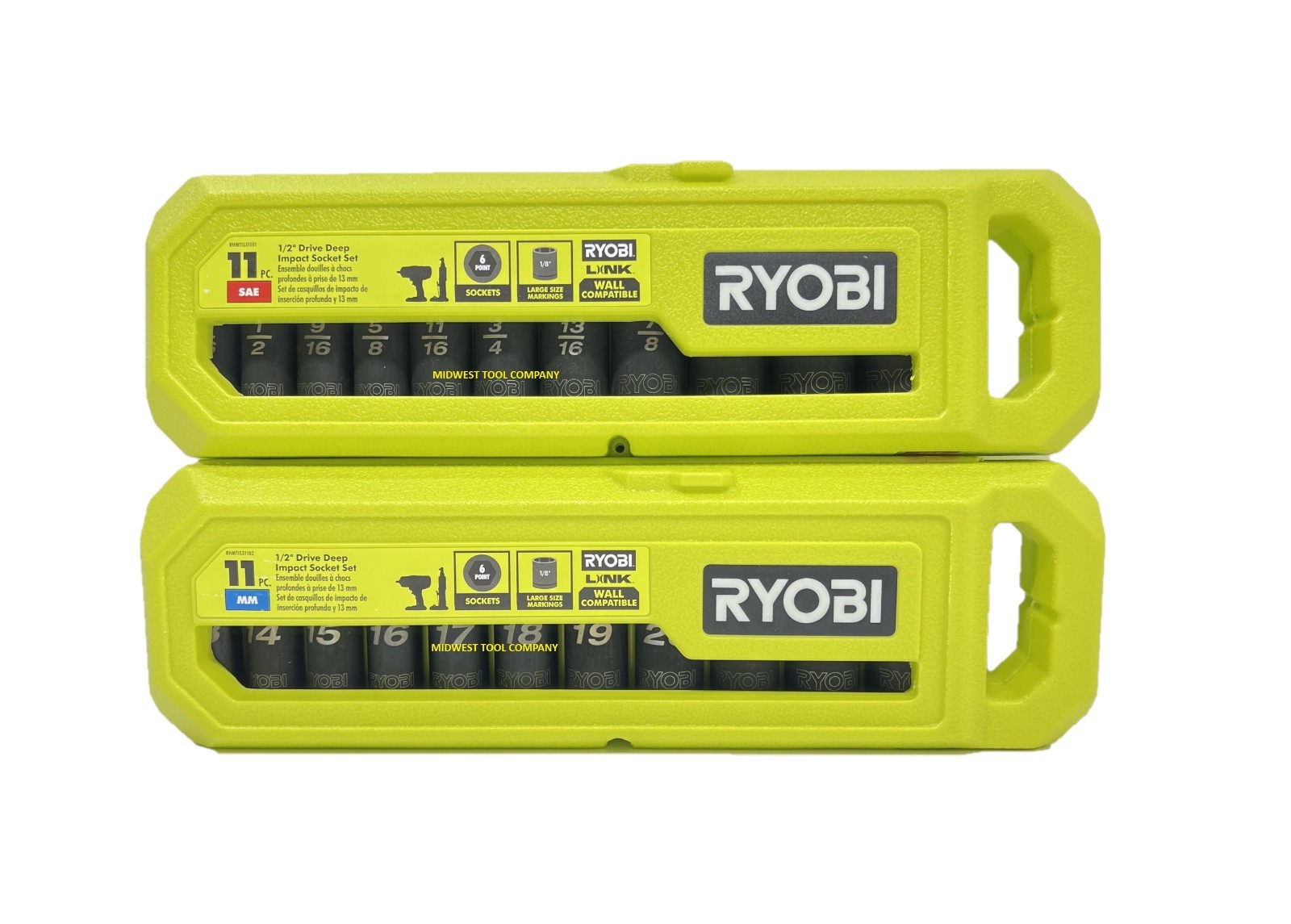 NEW RYOBI 1/2 in SAE & Metric Deep Impact Socket Set, 6 Point (22-Piece)
