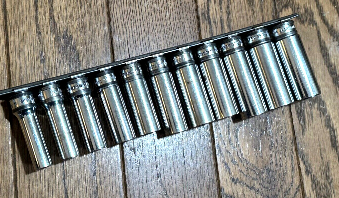 🇺🇸 Snap On Tools USA 9mm- 19mm Metric 3/8″ Drive DEEP Socket Set Lot 6-PT Rail