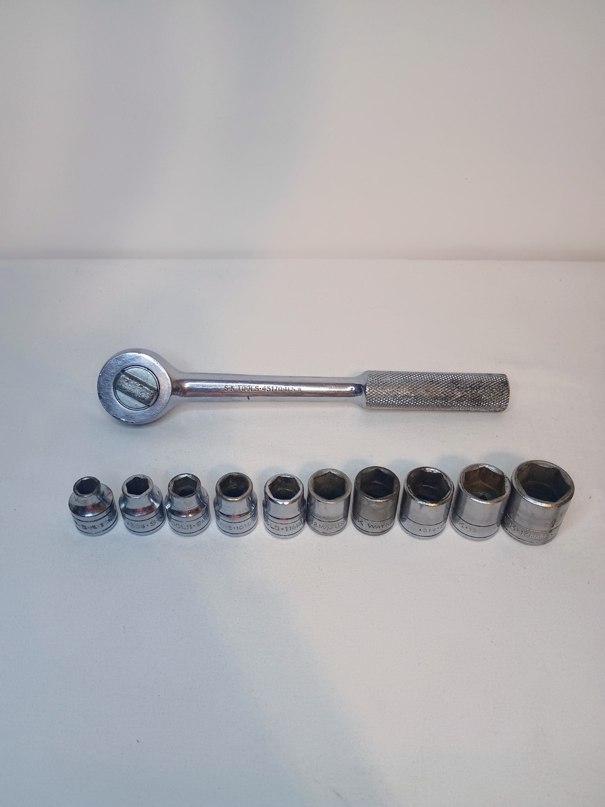 SK S-K Tools 3/8” Drive Ratchet With 7,8,9,10,11,12,13,14,15,17 mm Sockets