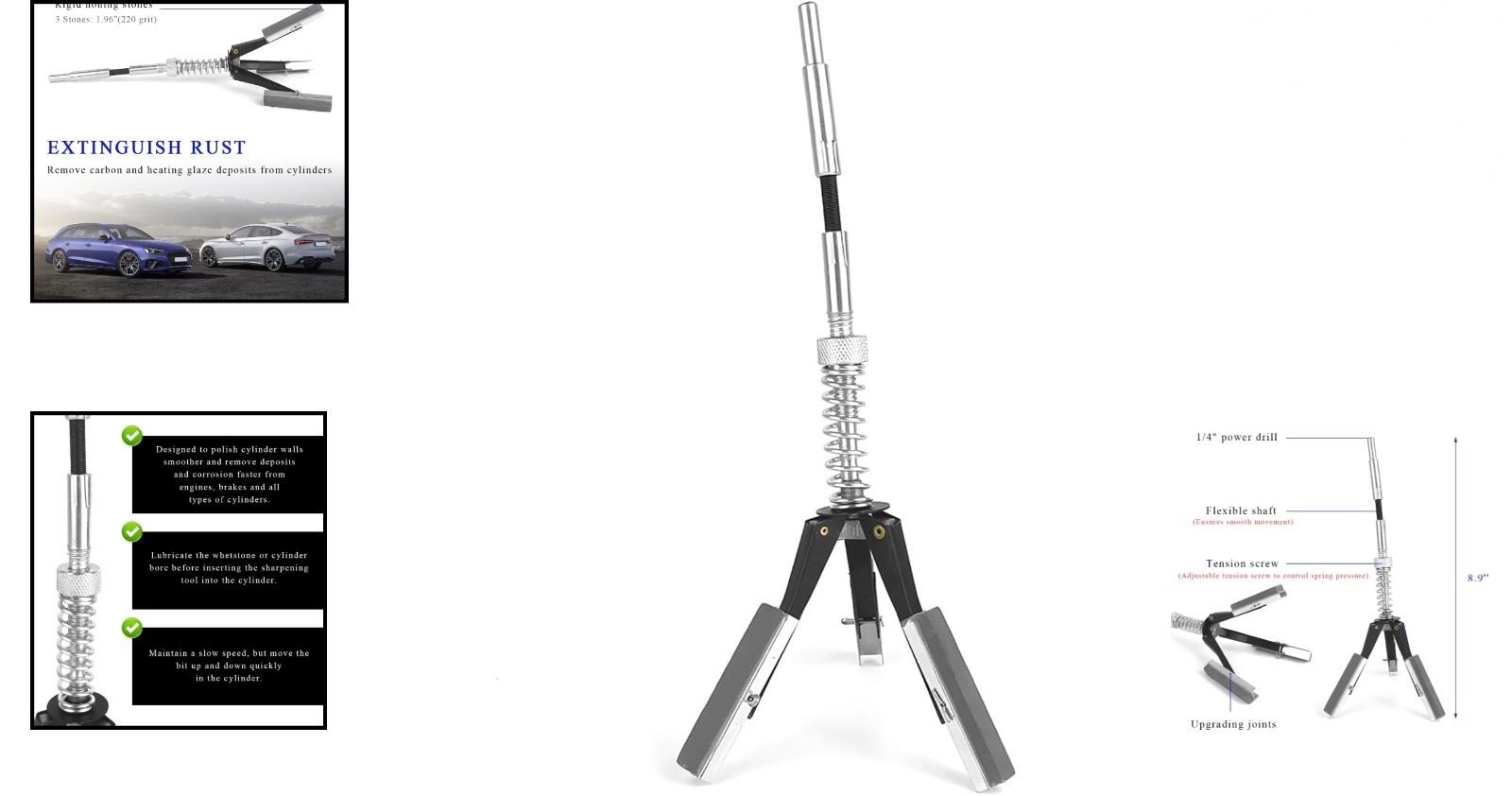 Engine Cylinder Hone Tool 2 to 6-1/2 Inch Adjustable Deglazer with 3 Stones