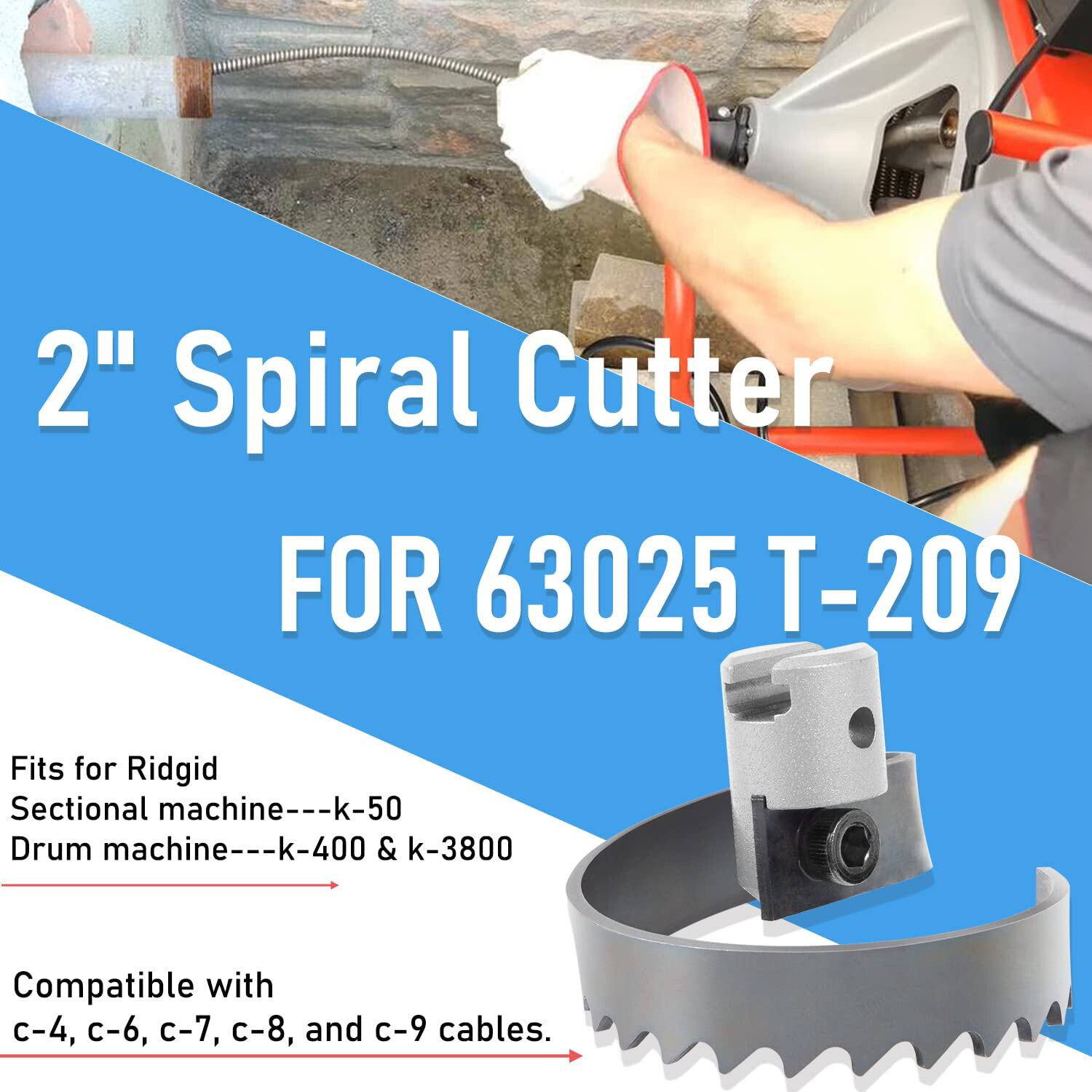 2″ Spiral Cutter 63025 T-209 Fit for Ridgid K-50 K-400 Drum & Sectional Machines