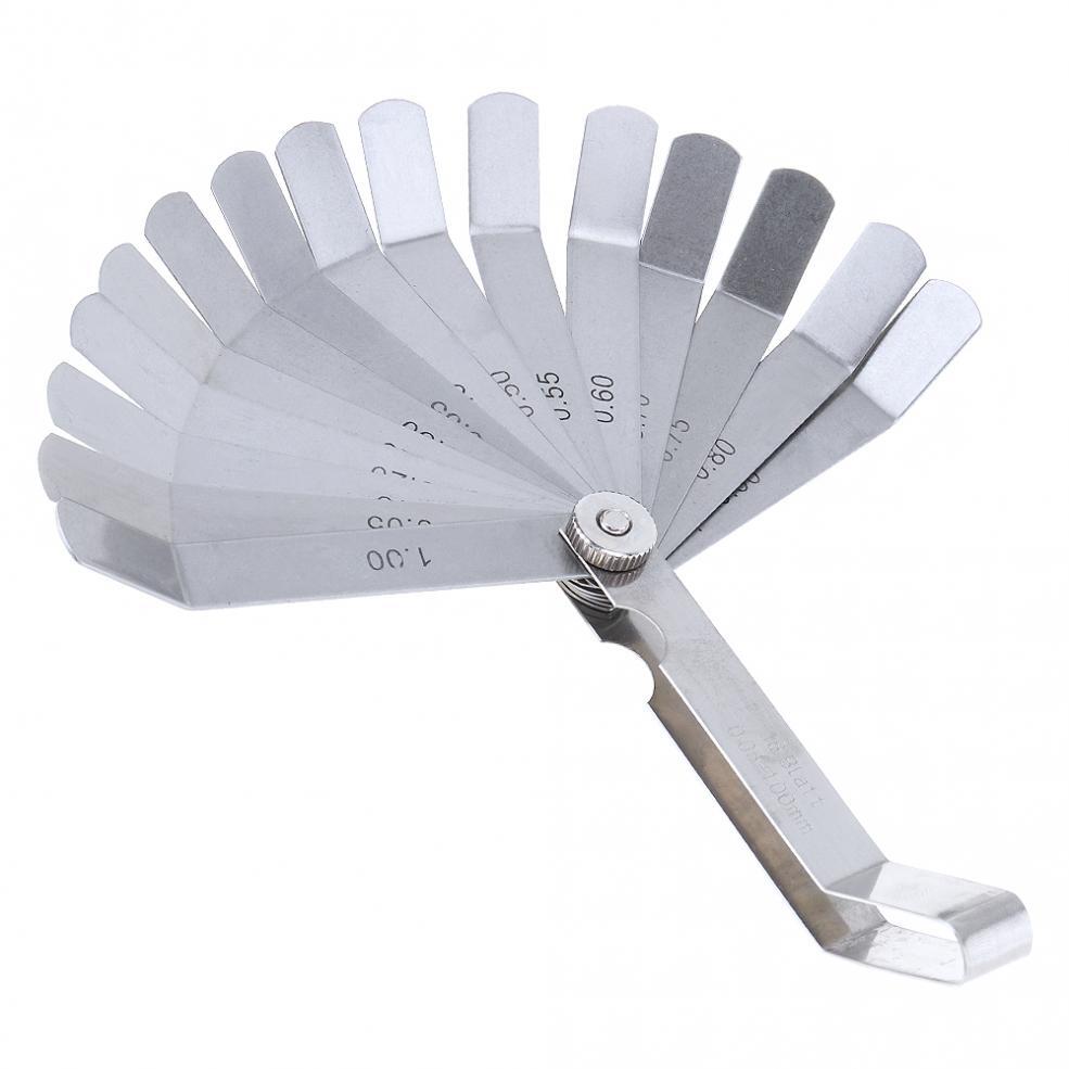 Stainless Steel Gap Metric Filler Feeler Gauge 16pcs Blades Curved 0.05-1.0