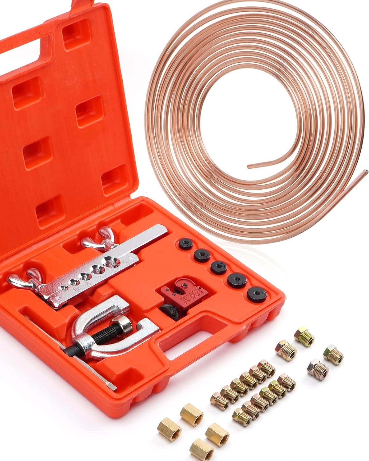 Racewill Brake Line Kit 1/4 25ft Copper Pipe + Flaring Tool + 20 Nuts Fittings