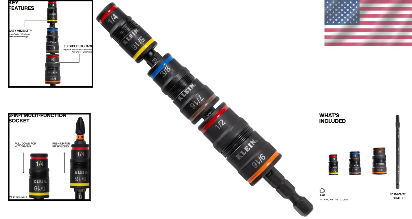 Impact Driver Socket Set 7-in-1 SAE Impact Rated Heavy Duty for Construction