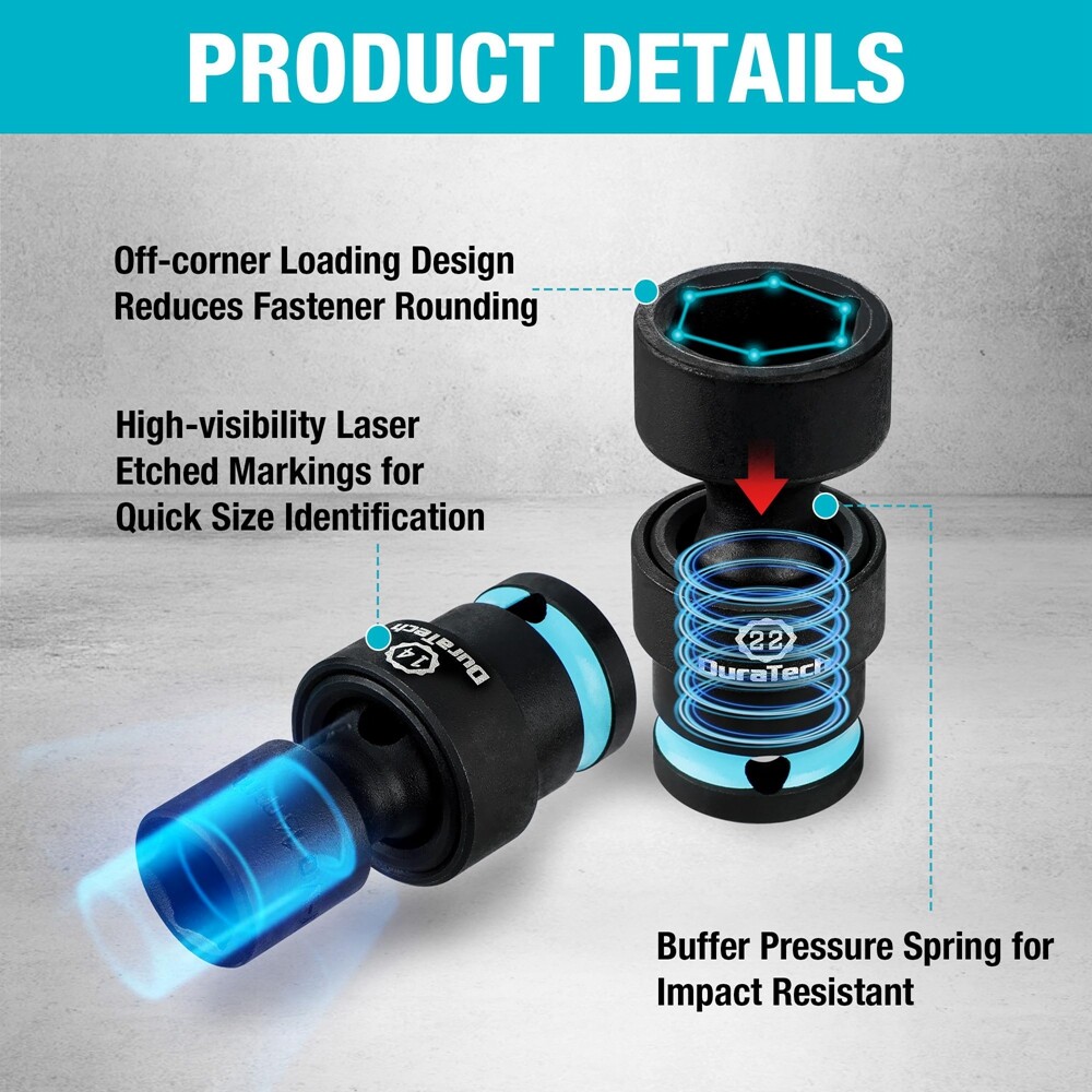 DURATECH 1/2″ Dr Swivel Socket Set 13PCS Shallow Universal Impact Metric 10-24mm