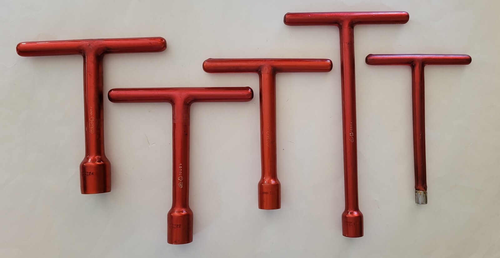 5 Belzer 2900 Coated T Handle Socket Wrenches Vanadium Extra 24, 22, 19, 17, 10m