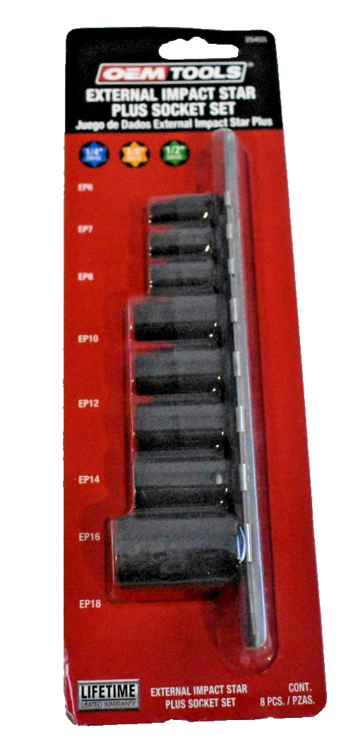 OEM Tools 25455 8 Piece External Impact Star Plus Socket Set w/ Rail New