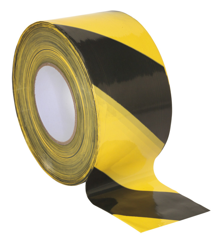 Sealey BTBY Hazard Warning Barrier Tape 80mm x 100m Black/Yellow Non-Adhesive