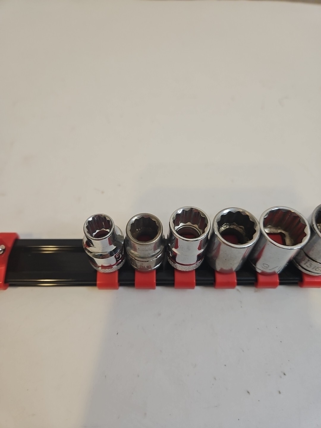 MISC LOT 11 Pieces Socket Set 3/8” Dr 12-Point Shallow 5/16 To 7/8 with Red Rail
