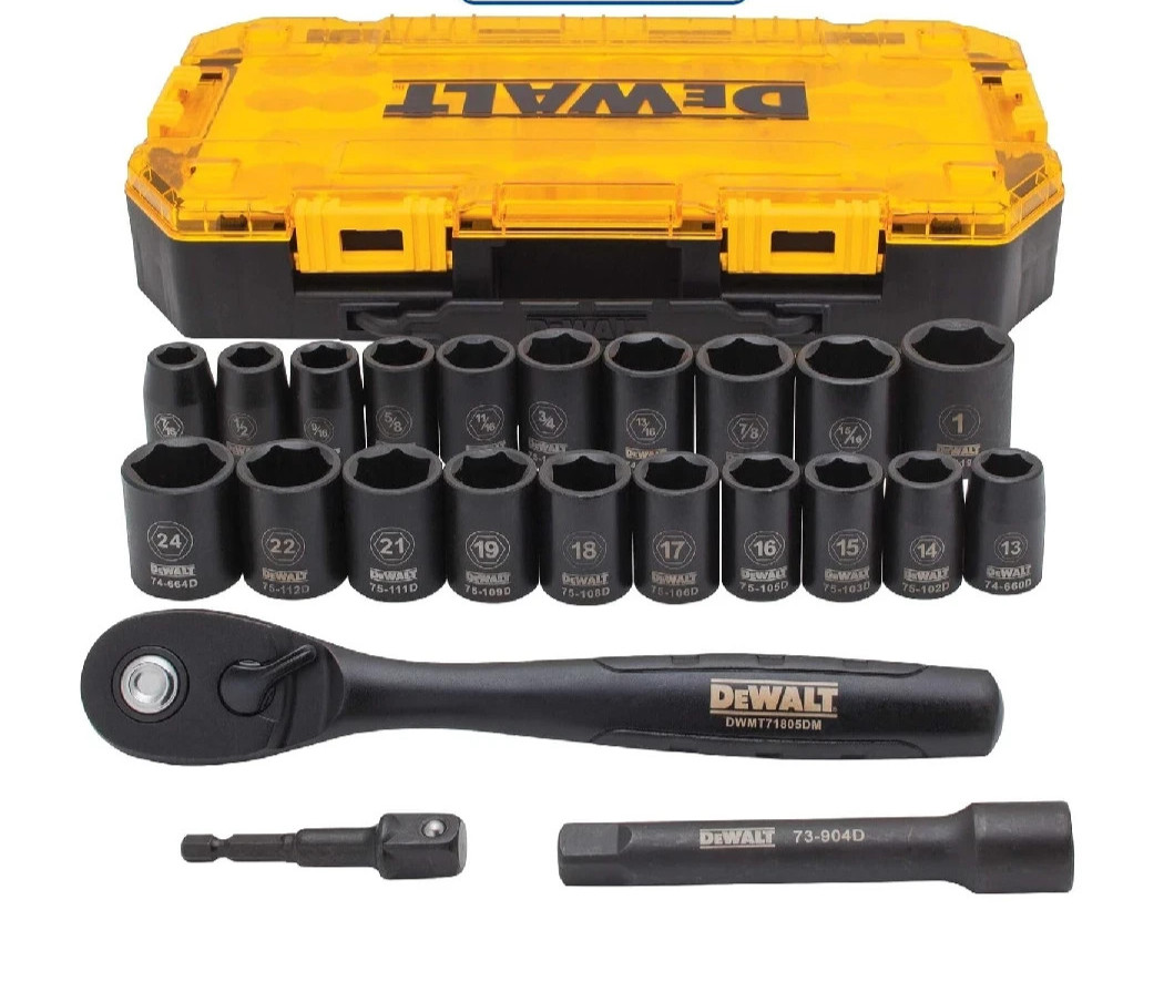 DEWALT 23-Pc Impact Socket Set w/Ratchet 1/2″ Drive Metric & SAE (DWMT74739)