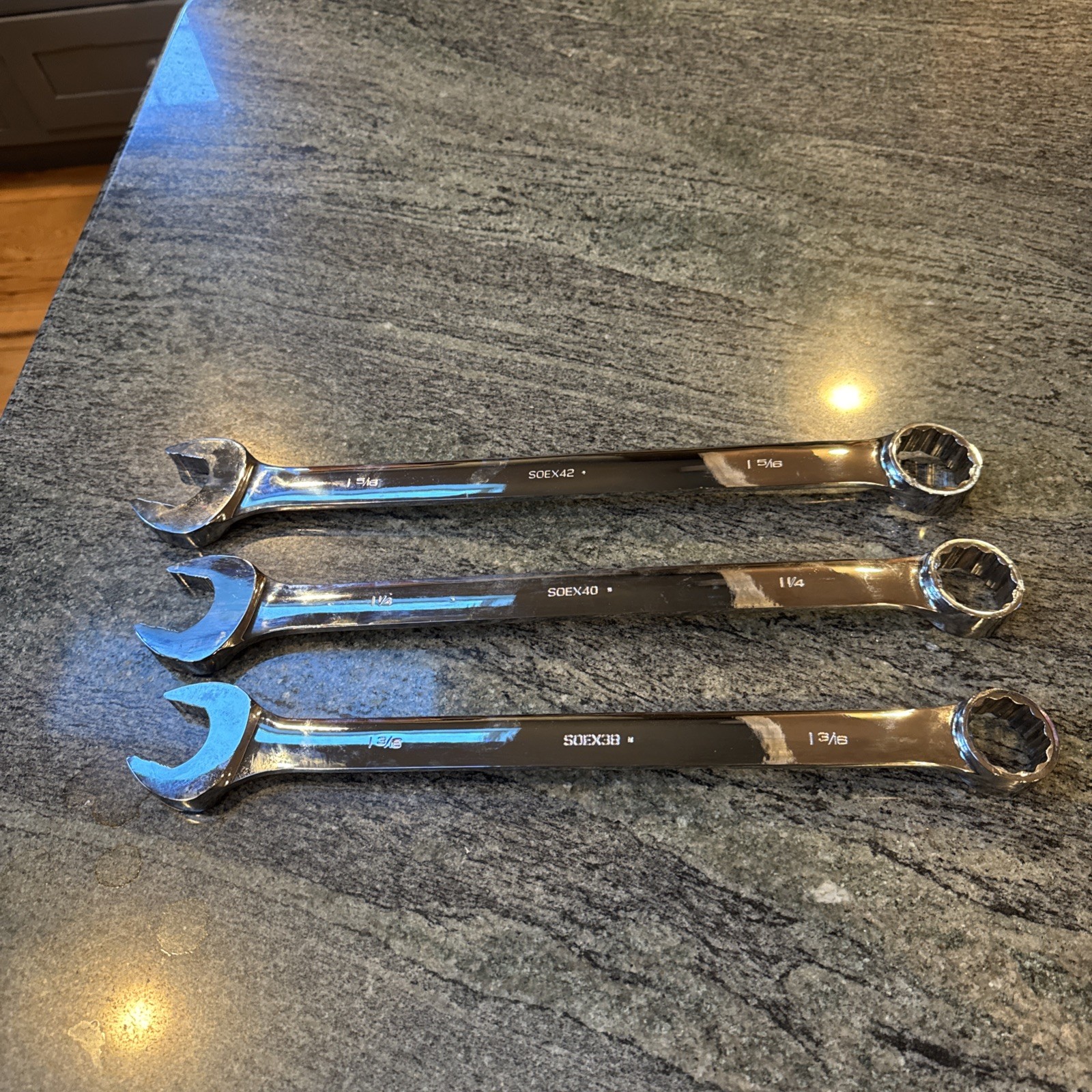 Snap-on soex703k1 3 pc sae flank drive plus 1-3/16-1-5/16” wrench set new