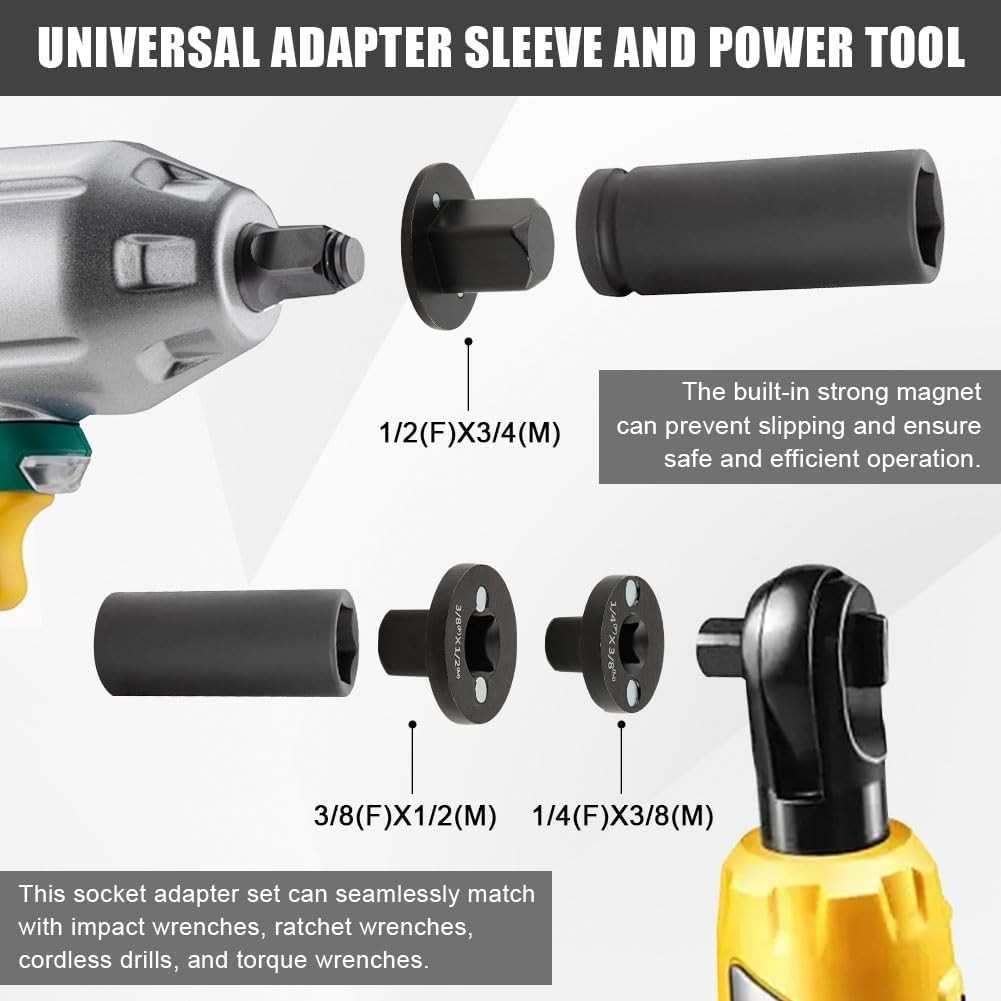 Low Profile Socket Adapter Set 4 Pcs Ratchet Drive Tight Spaces