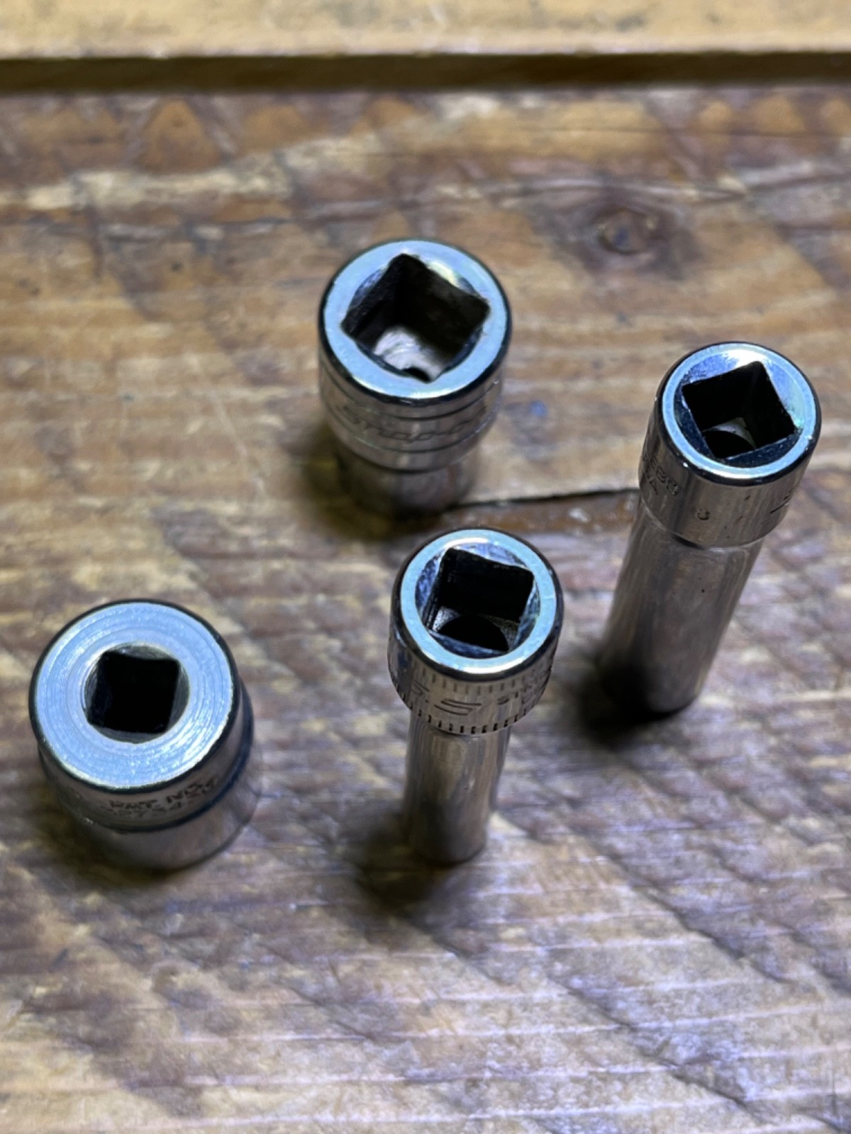 SNAP ON TOOLS – Lot Of 4 Sockets – TM18 – FP32A – STLE80 – STMM5.5