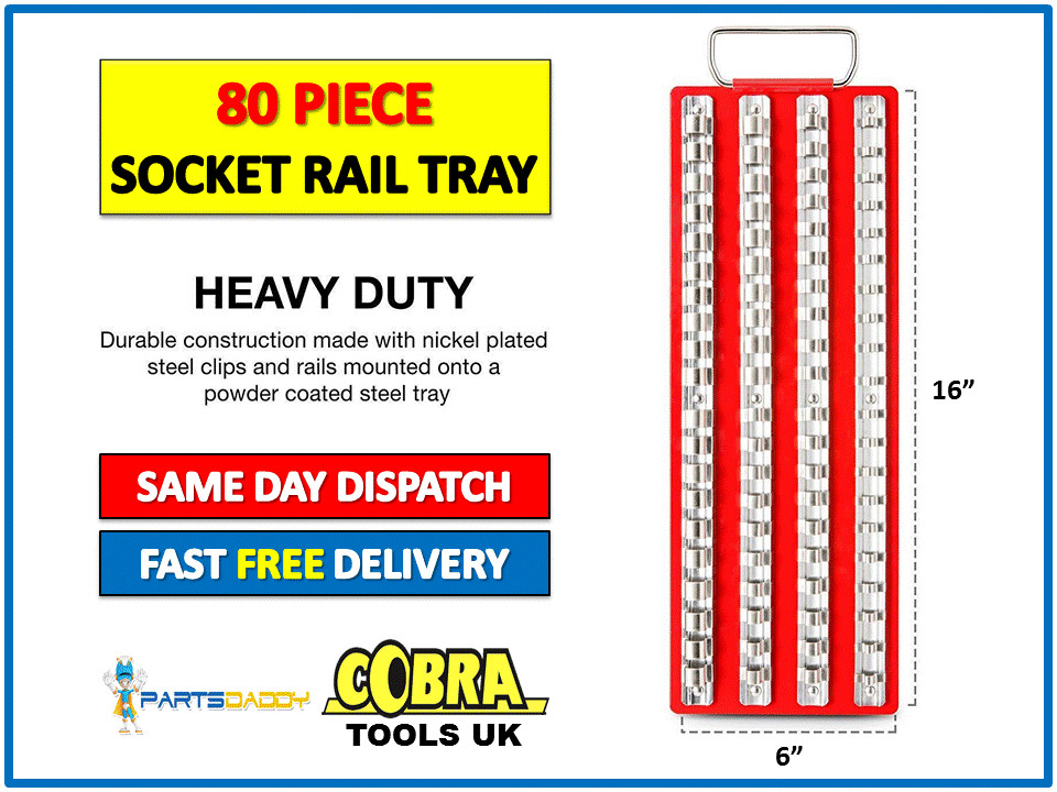 80pc Socket Rail Tray Holder Rack Storage Red Shallow Deep 1/4″ 3/8″ 1/2″ #31-5