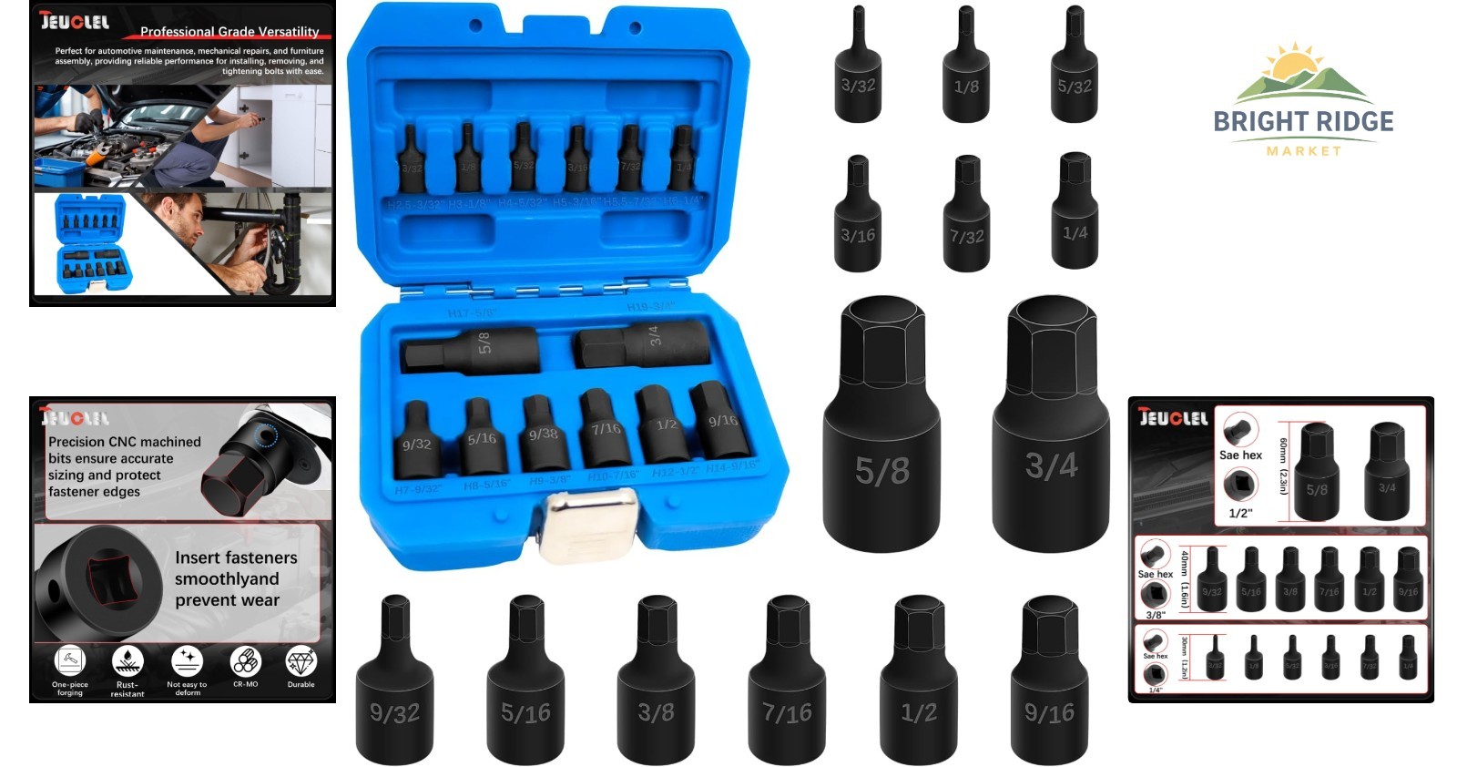 14-Piece Impact Grade Allen Bit Socket Set for Versatile Repairs and Maintenance