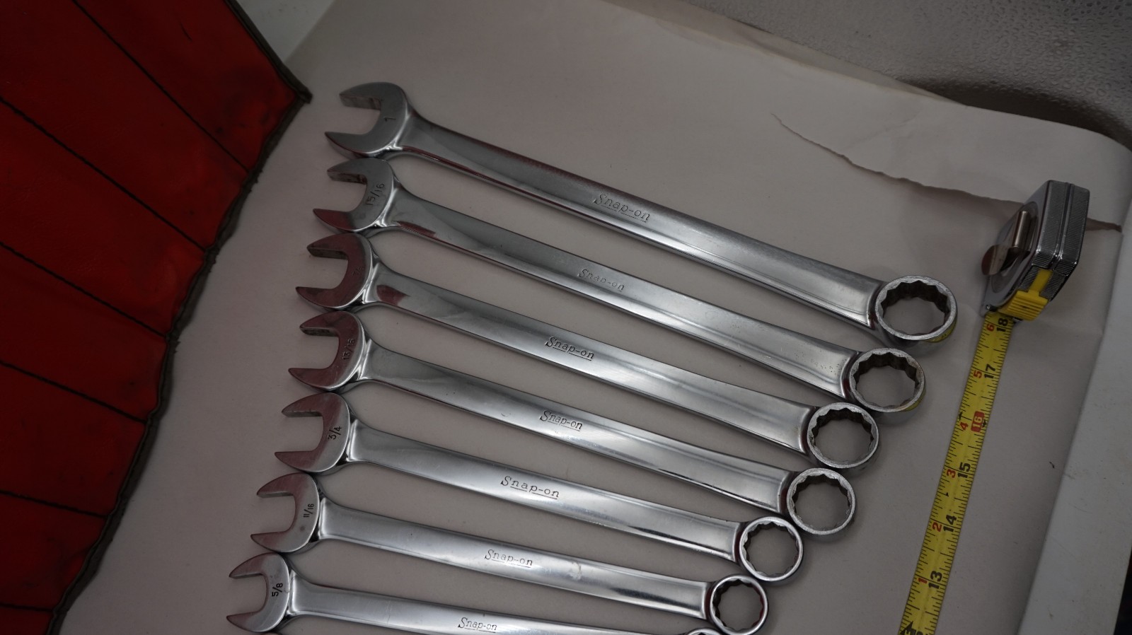 12 Snap On Combination Wrench Set C-114B In Red Mat Roll OEX 5/16 – 1″ Chrome