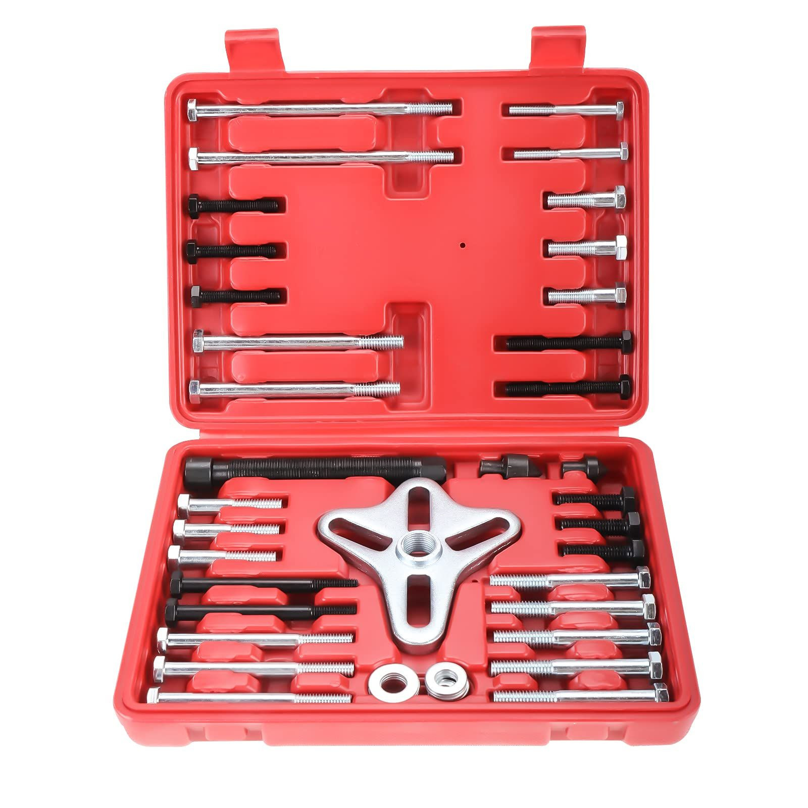 KUNTEC 46Pcs Harmonic Balancer Puller Kit – Flywheel Remover, Crankshaft Red
