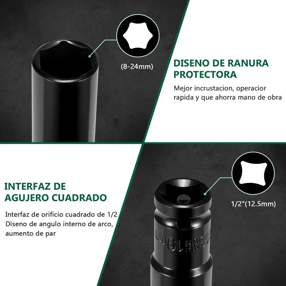 20PCS 1/2»Deep Impact Sockets Set Drive Metric 8mm-32mm Deep 6-Point Set w/case