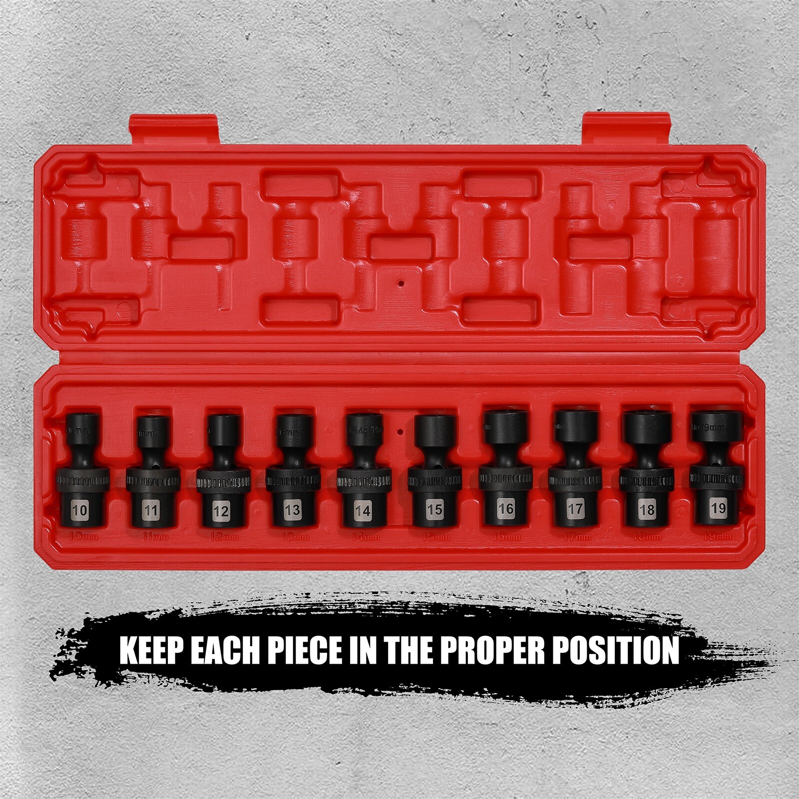 10 Pcs 3/8″ Drive 6 Point Universal Flex Impact Socket Set, Metric,10mm- 19mm