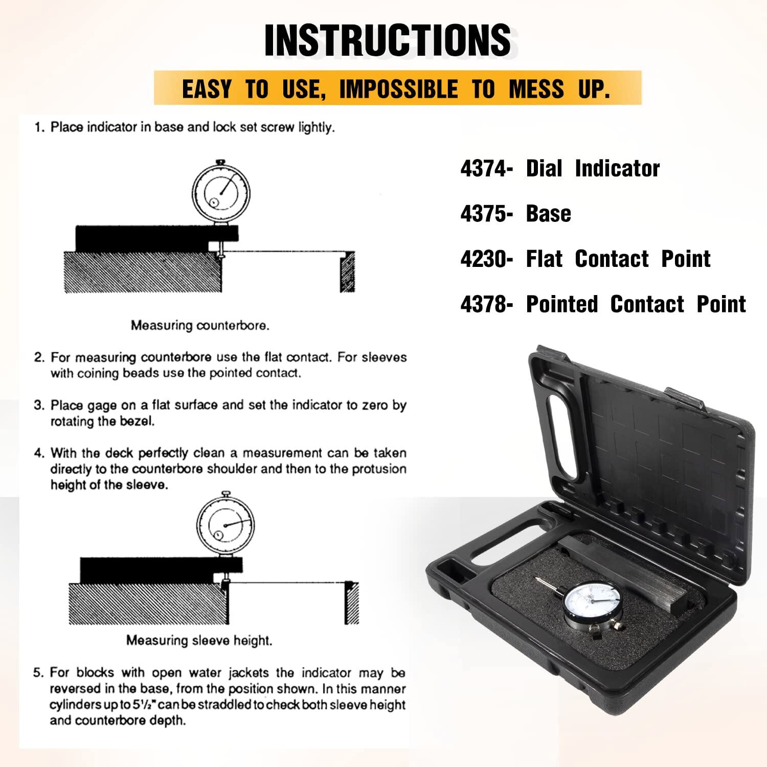 For Central Tools 6434 Sleeve Height Counterbore Counter Bore Gauge Range 0-1″