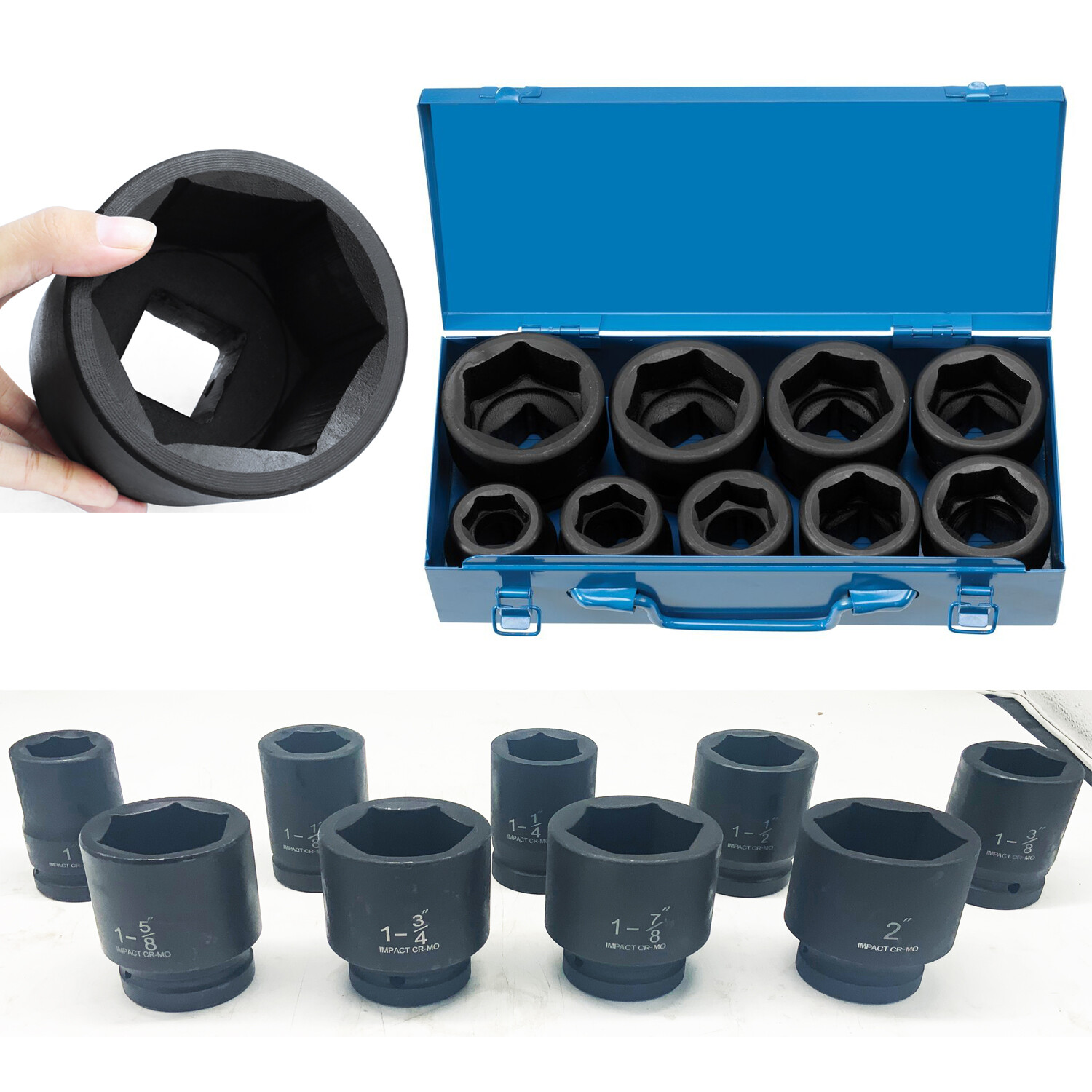9PCs 1″ INCH DRIVE DR DEEP SAE SIZE IMPACT SOCKET WRENCH (1″-2″) Vehicle Repair