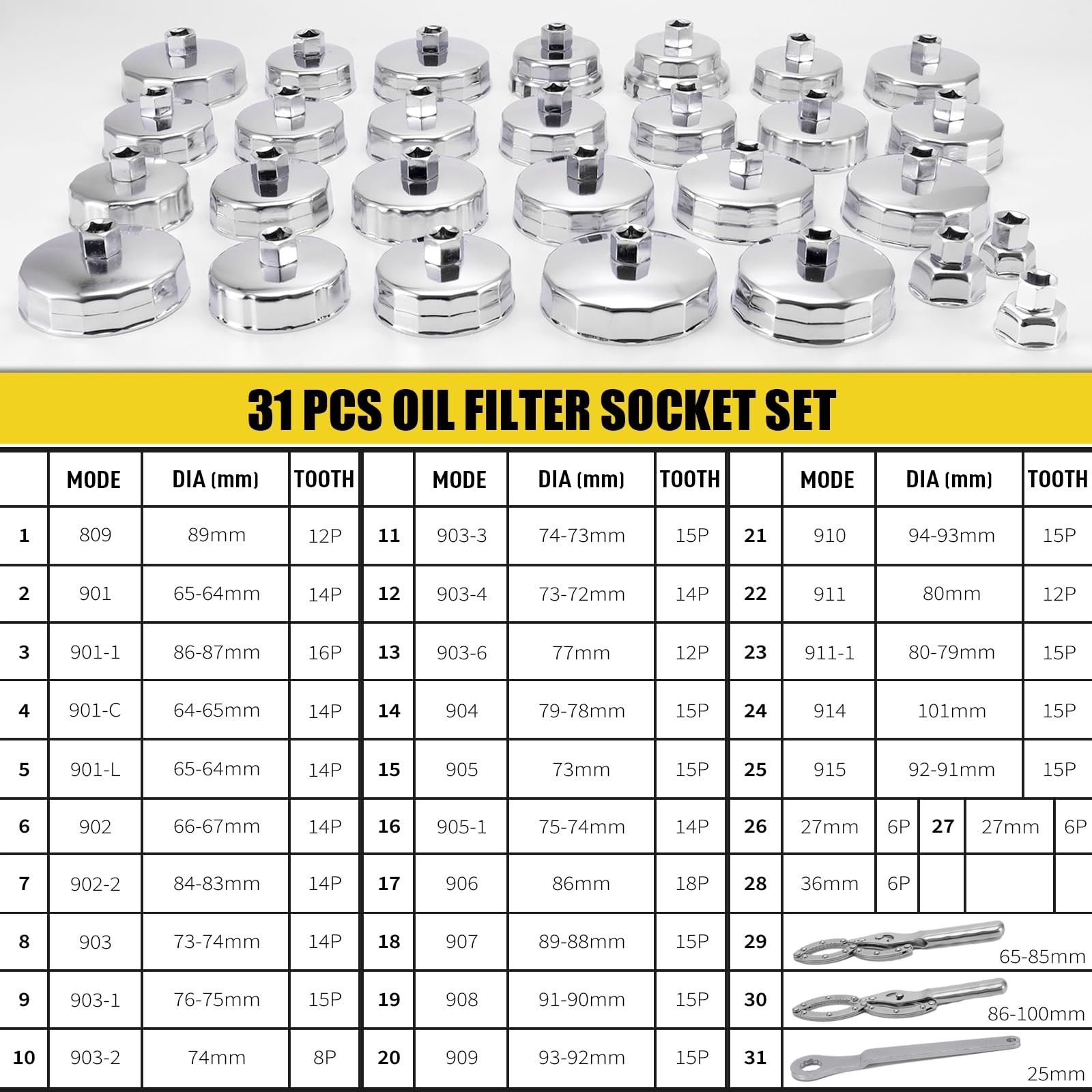31PCS Oil Filter Wrench Set, Stainless Steel Oil Filter Cap Socket, 1/2 Drive…