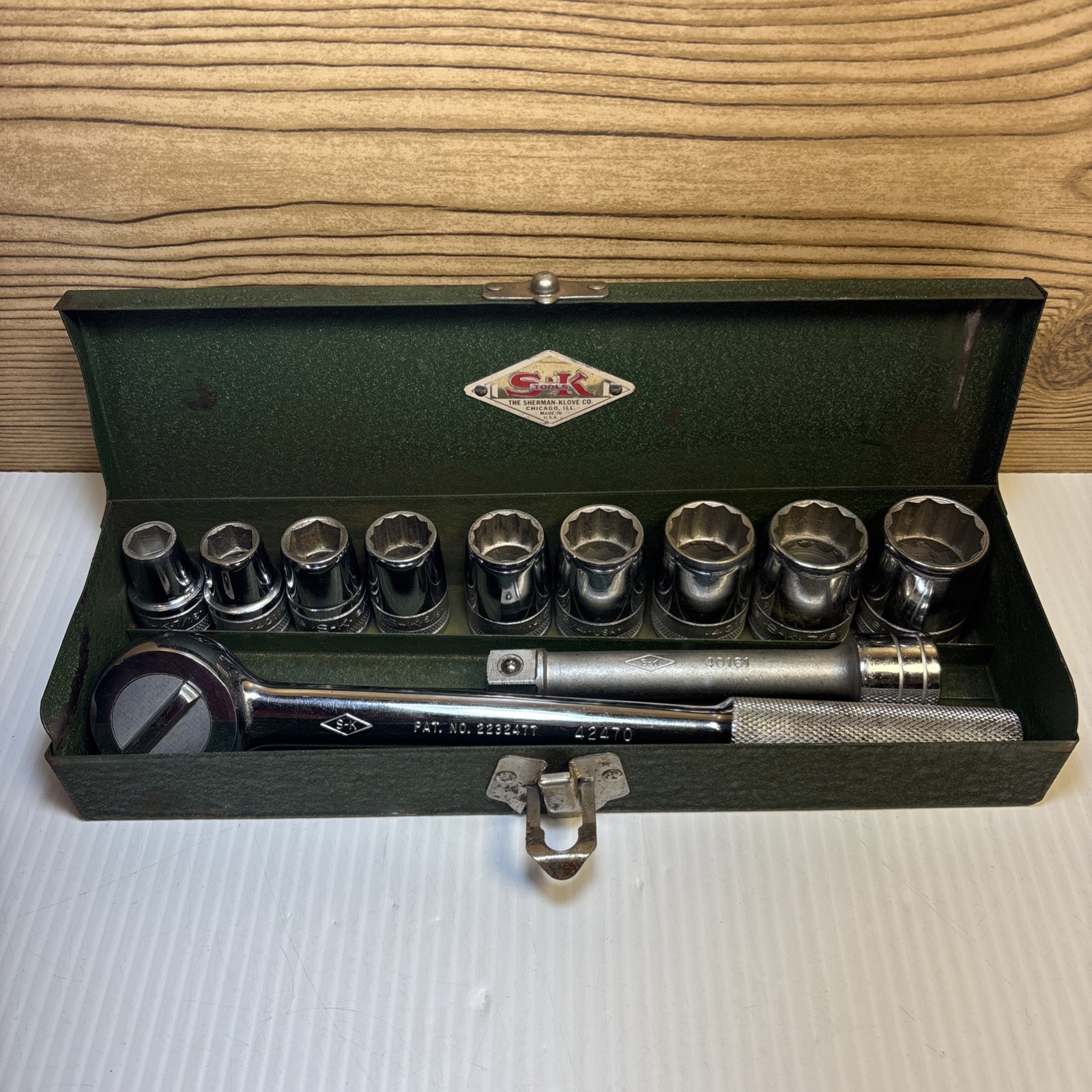 Vintage SK Tools 1/2” Drive Socket Set W/ 11 Pieces & Metal Case USA