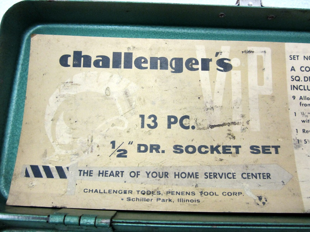 Vintage Penens Challenger 1/2″ Drive 13pc SAE 12pt Socket Set 2077 Made in USA