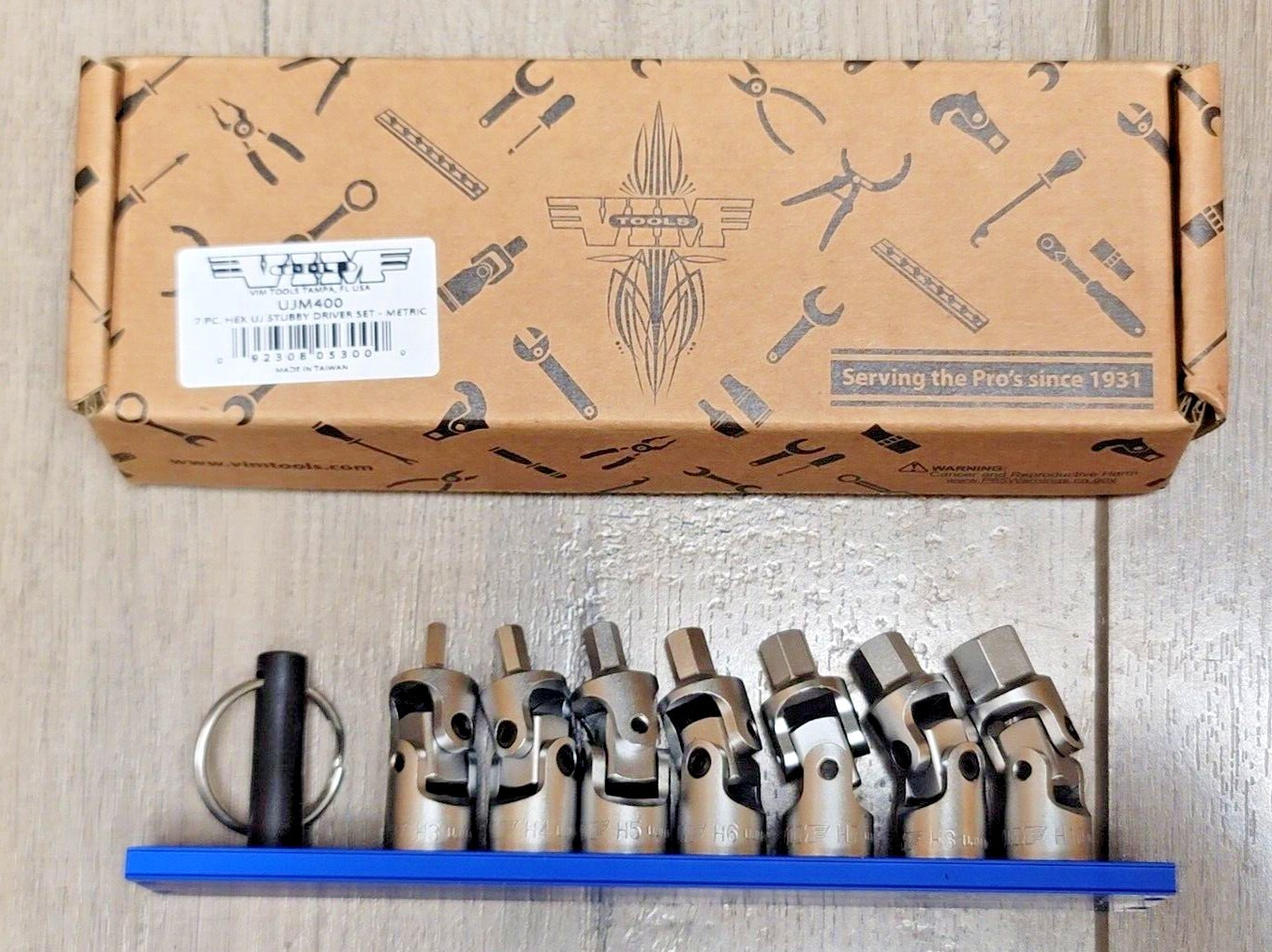 VIM 7pc 1/4dr Metric Hex Bit Universal Joint Socket Set 3-10mm w/Magrail #UJM400