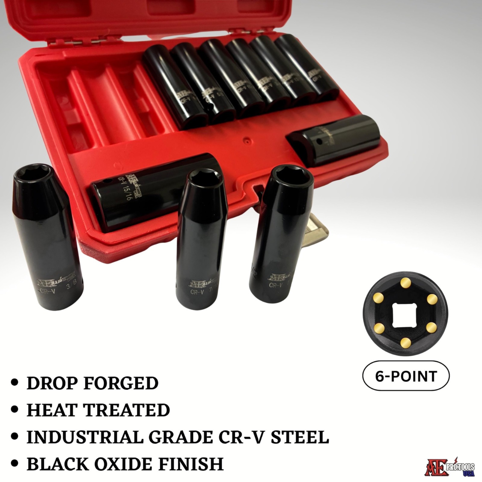 11pc 1/2″ Drive Deep Impact Socket Set -SAE (3/8″ – 1″), CR-V, 6 Point