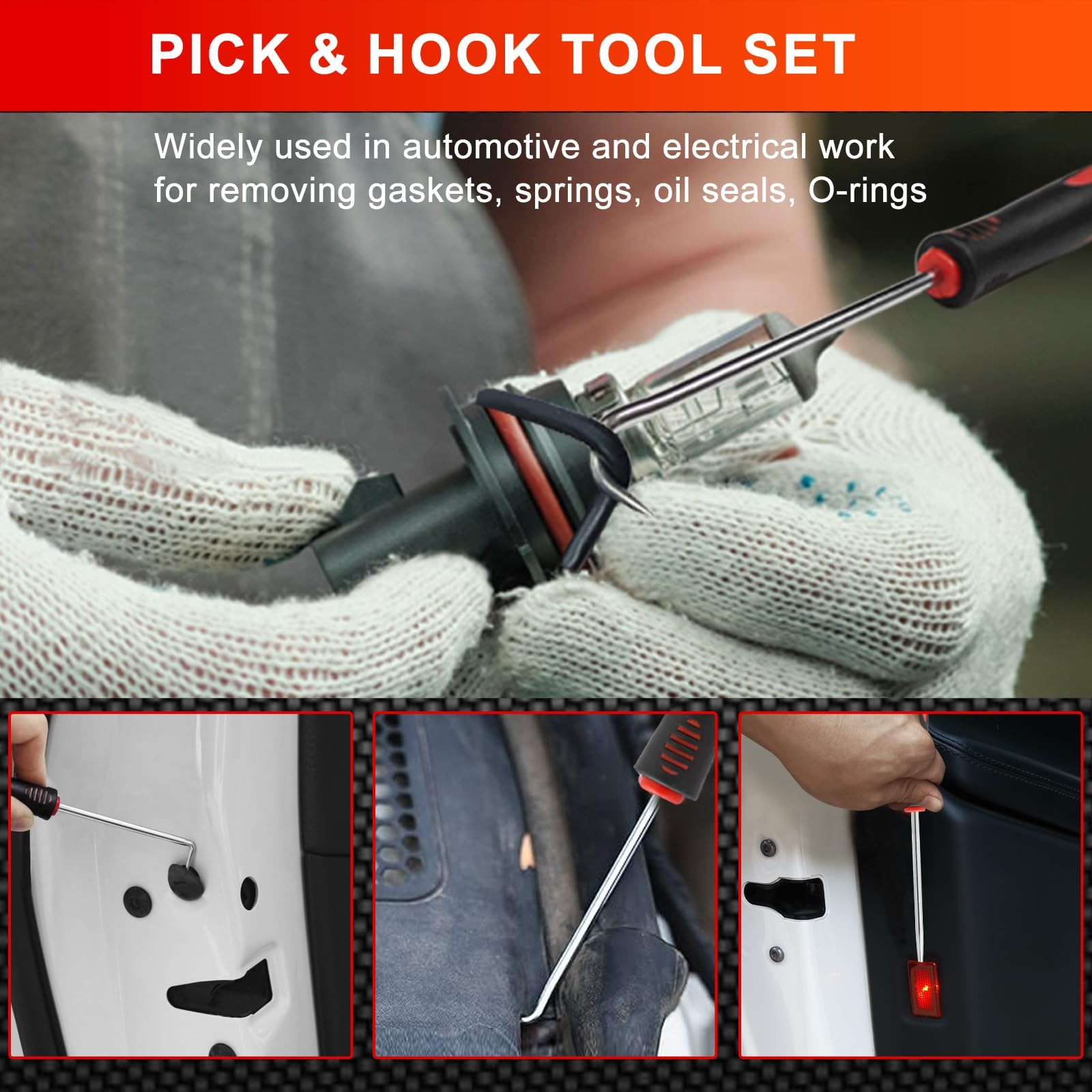 13 Pcs Precision Pick and Hook Tool Set with Clip Removal Plier Rivets red